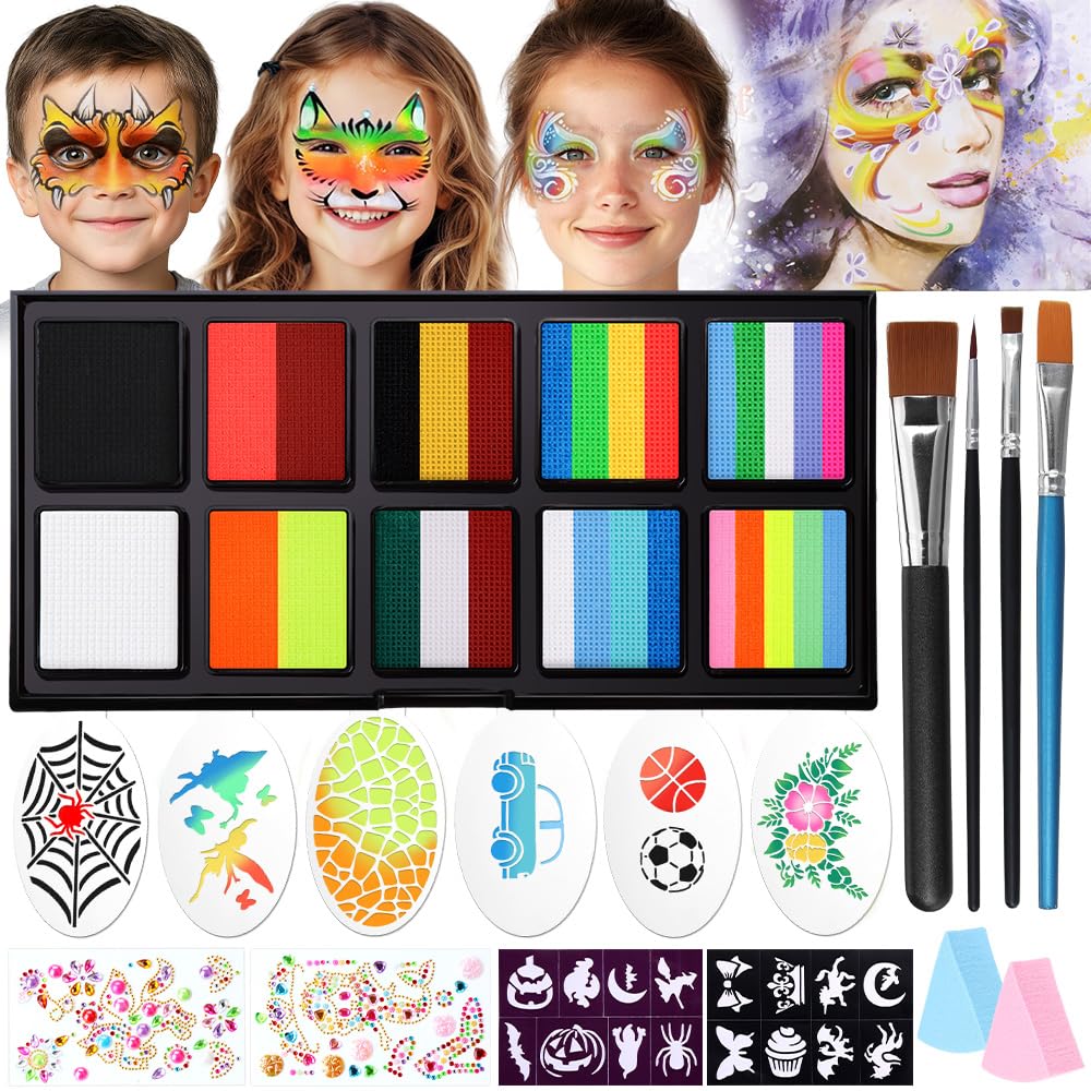 Janolia Gesichtsfarbe Kinderschminke Set, Regenbogen Bodypainting Farben, Wasserbasis Karnevalsschminke, Theaterschminke Faschingsschminke Face Paint, Ideal Kinderschminken Set für Halloween Karneval