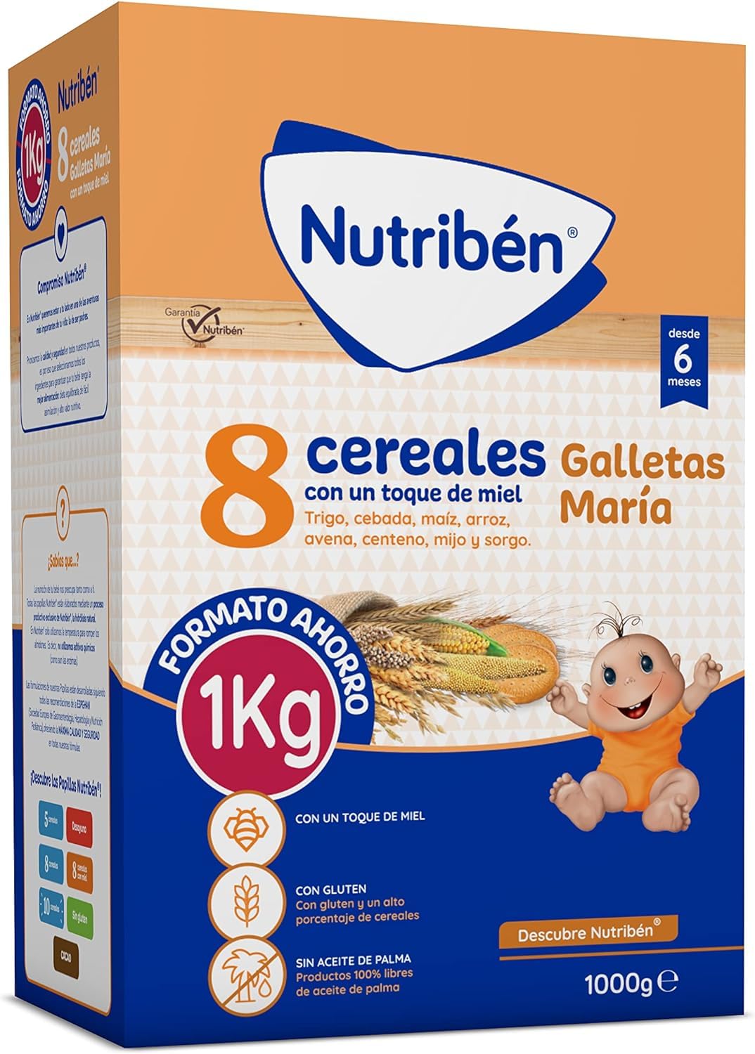 Nutribén Papilla 8 Cereales con Toque de Miel y Galletas María 1000 g para Bebés desde 6 Meses