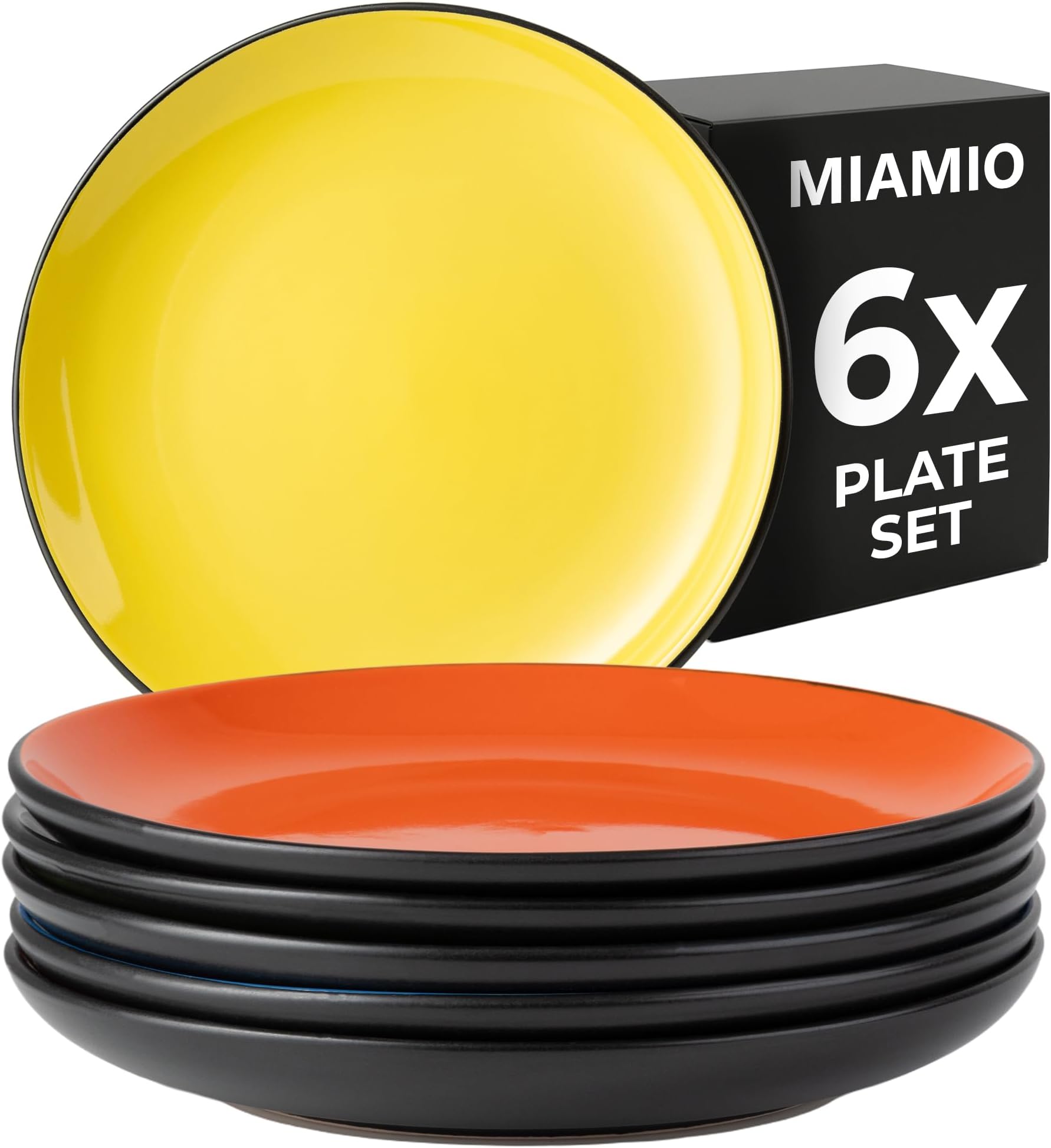 – 6 x Plate/Dinner Plate Set Stoneware Ceramic Tableware Set - Le Papillon Collection (Mixed, 21 cm)