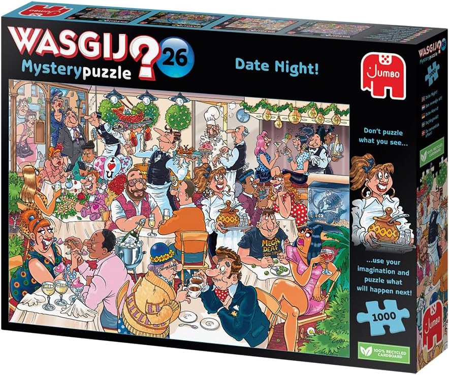 Wasgij Mystery 26, Date Night! - 1000 Piece Jigsaw Puzzles for Adults - Fun Challenging & Brainteasing Adults Jigsaw Puzzle - Puzzle What Happens Next - 100% Recycled Cardboard - 1000pcs - Jumbo