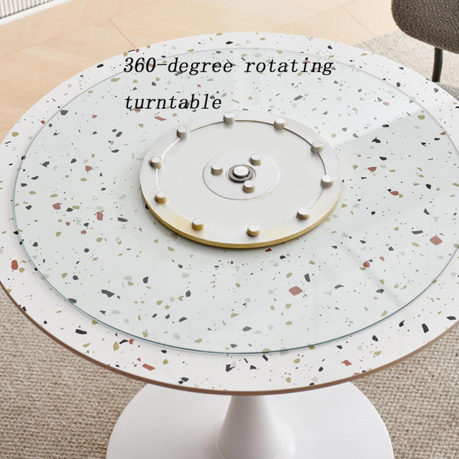 Table de salle à manger rotative anti-exposition – silencieuse, lisse, facile à utiliser, design anti-inclinaison pour un service sans effort et une expérience de repas élégante, parfaite pour la