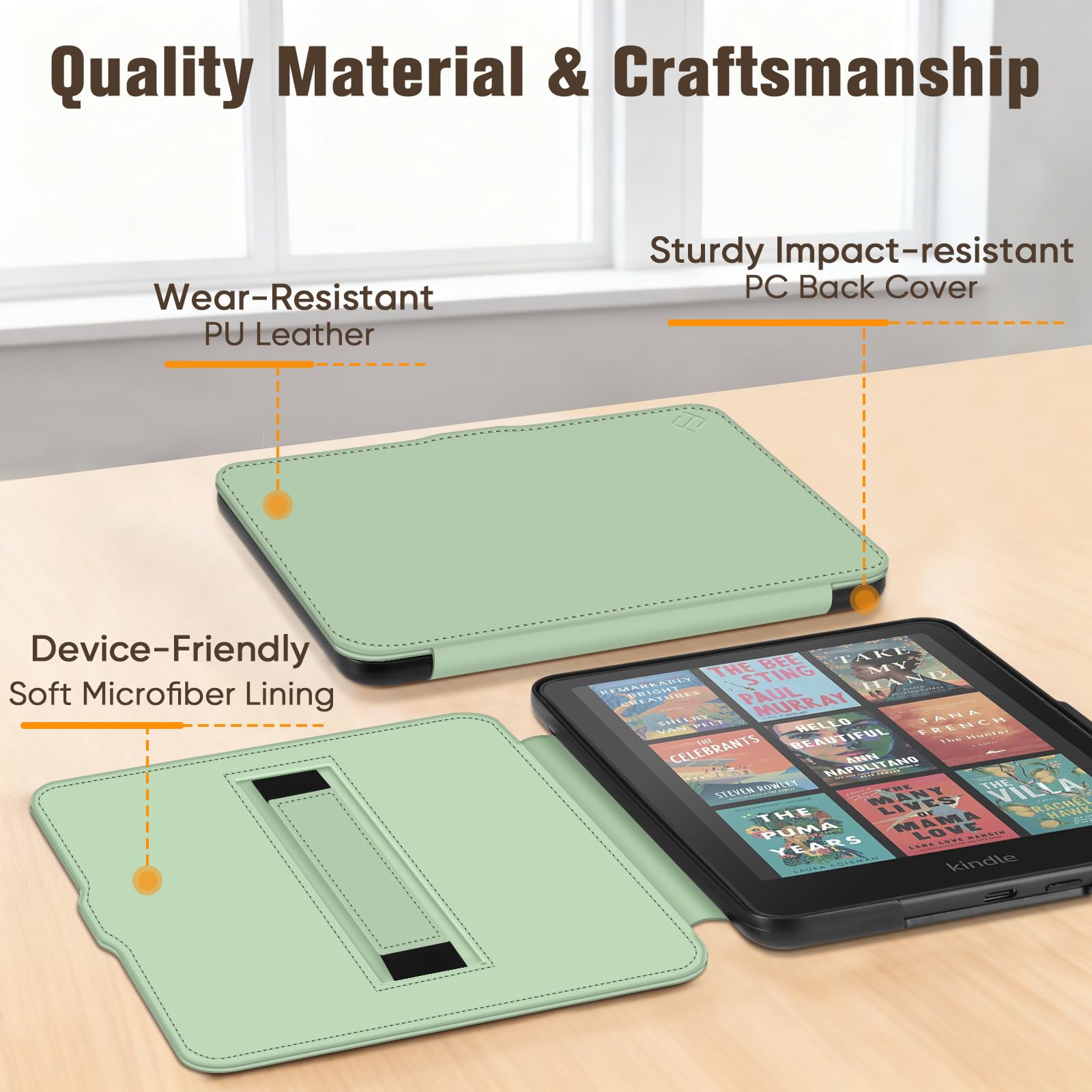 FINTIE Custodia per 7" Kindle Paperwhite (12ª Generazione, 2024) e Kindle Colorsoft (1ª Generazione, 2025/2024), Custodia Sottile e Leggera con Cinturino Auto Sveglia/Sonno, (Verde)