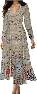 Womens Cocktail Dresses Deep V Neck Long Sleeve Wrap Dress Plus Size Trendy Floral Tunic Maxi Sun Dress Garden Party - Buy now