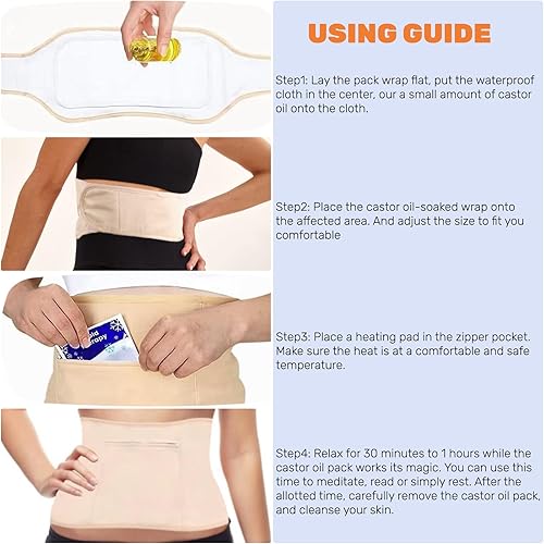 Miniatura 5 de Paquete de aceite de ricino de 3 piezas para desintoxicación del hígado, menos desorden, franela de algodón orgánico reutilizable, diseño antifugas