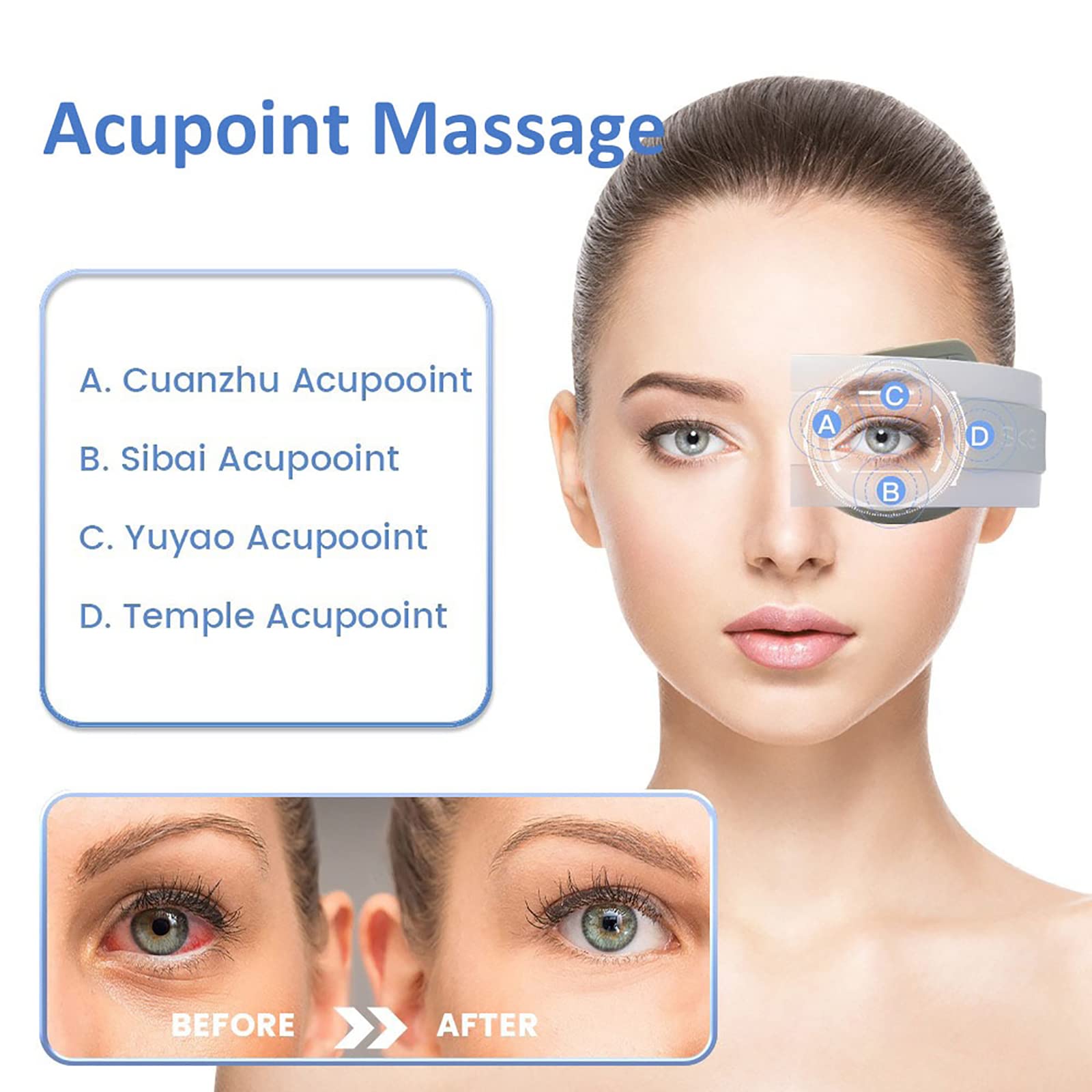 Masajeador De Ojos, Masajeador De Ojos Inteligente 4D Dispositivo De Enfermería Eléctrico con Terapia De Estrés por Calor Masaje Compresa Caliente para Relajar Y Aliviar La Fatiga Visual