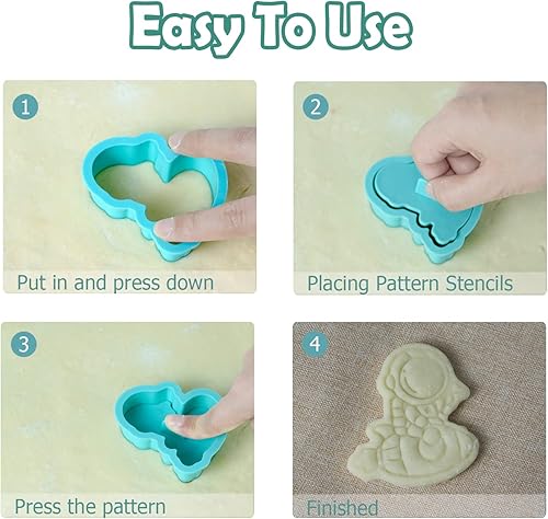 Miniatura 4 de Astronaut - Juego de cortadores de galletas 3D con sellos de émbolo, 6 piezas de cortadores de galletas prensables de dibujos animados con forma