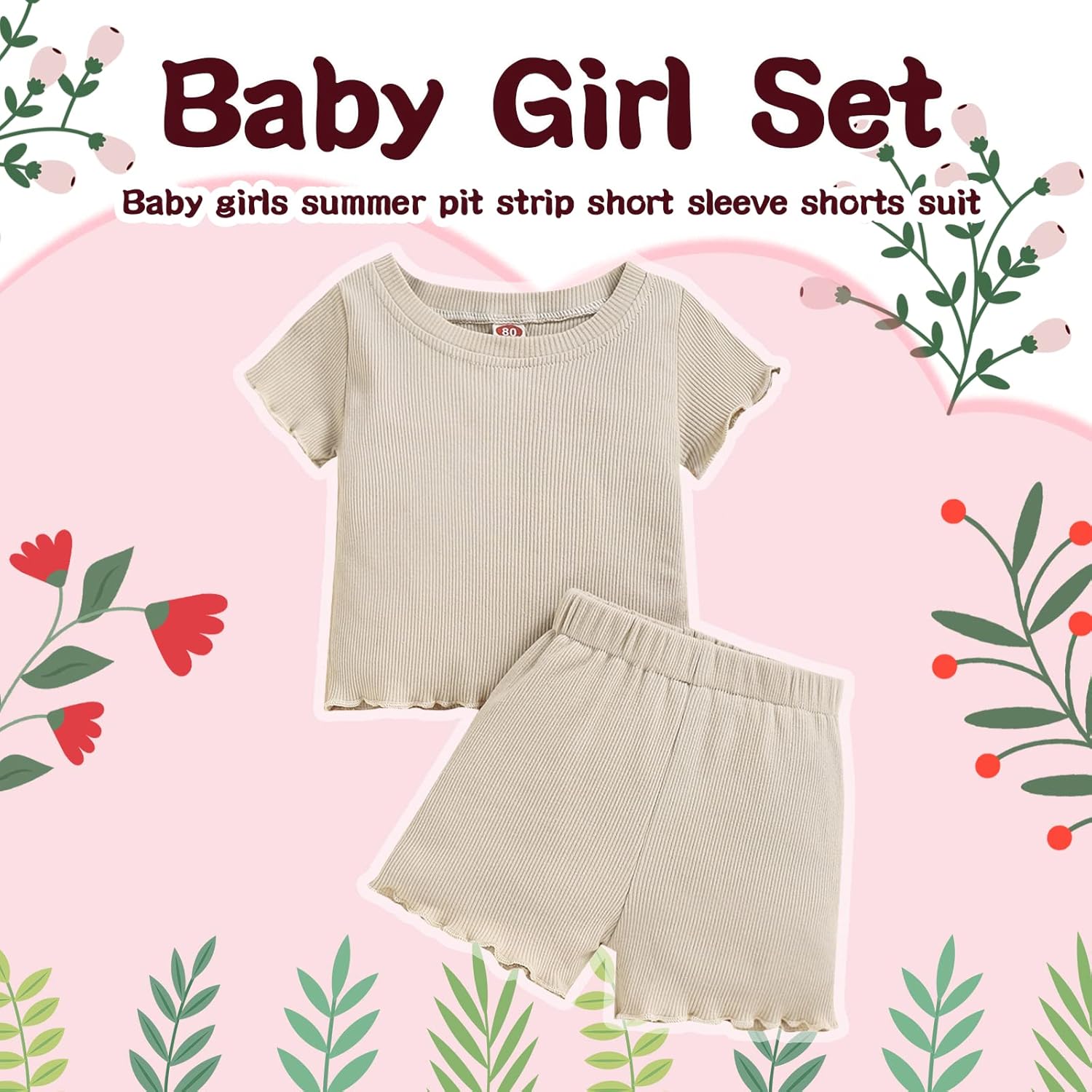 Toddler Baby Girl Summer Clothes Ribbed Knit Cotton Cute Summer Outfits Short Sleeves 2 Pieces Shorts Set 12M - 5T - Image 2