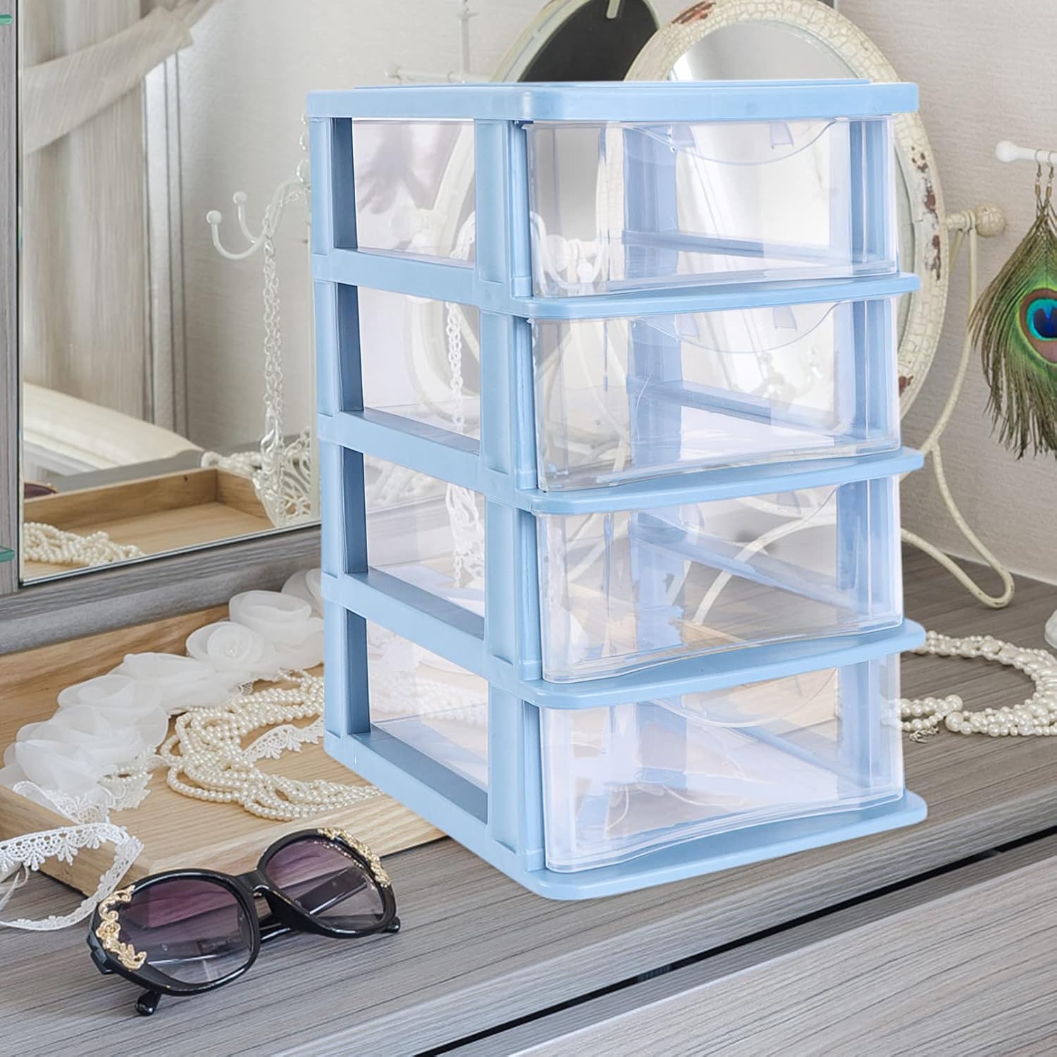 Tofficu 1pc Desktop Storage Box Transparent Drawer Organizer for Cosmetics Sundries Space-saving Case Storage for Desktop Vanity Student Supplies