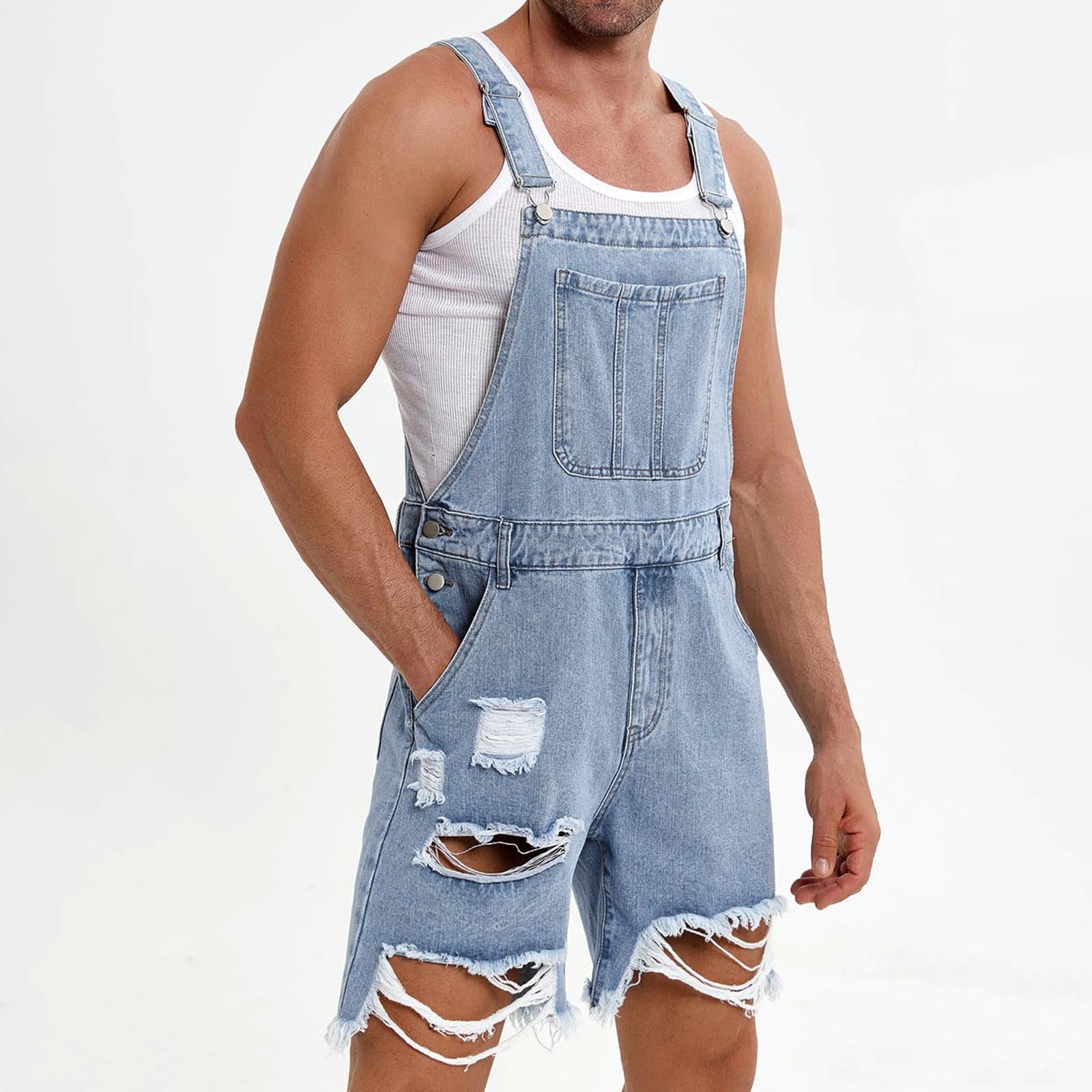 HAOLEI 2025 Peto Vaquero Hombre,Mono Vaquero Corto Mono Pantalones de Vaqueros Peto Trabajo Bib Suelto Jumpsuit con Bolsillos Casual Mezclilla Moda Fiesta Pant Jeans Roto Denim Pantalon Monos