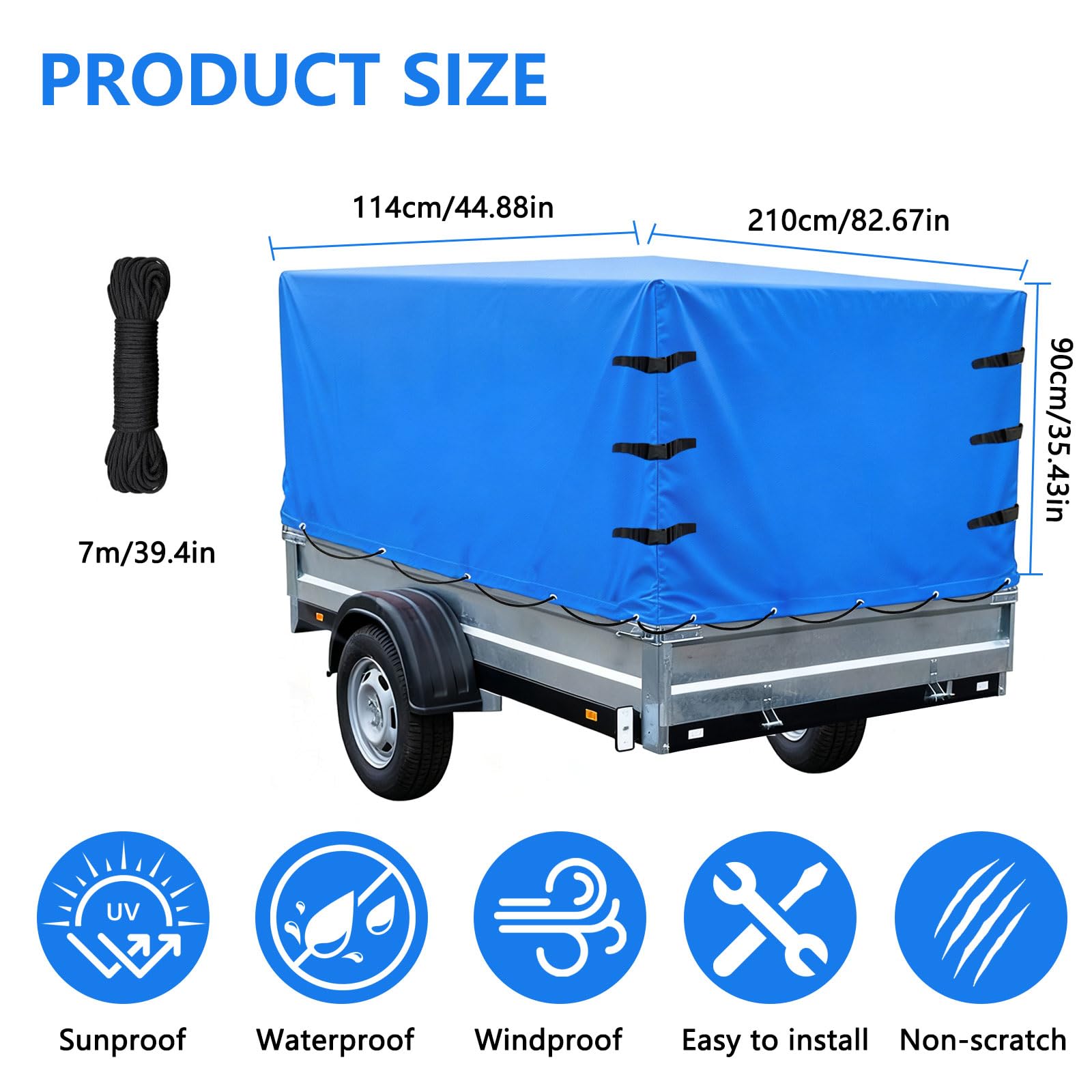 Plandeka do przyczep 600D Oxford wodoodporna 5000 Pa 210×114×90