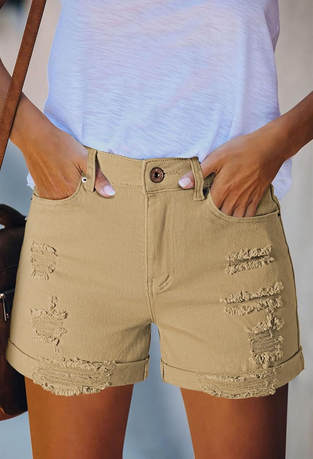 Pink Queen Women's High Waisted Denim Shorts Casual Ripped Summer Hot Short Jeans Frayed Distressed Jeans Shorts with Pockets - Image 3