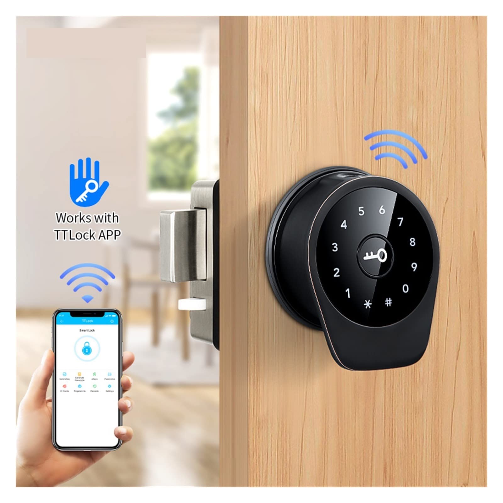 Serratura Elettronica Intelligente Automatica Serratura biometrica for Impronte digitali Codice RIFD Serratura Senza Chiave con TTlock,Blocco di Sicurezza(No fingerprint-01)