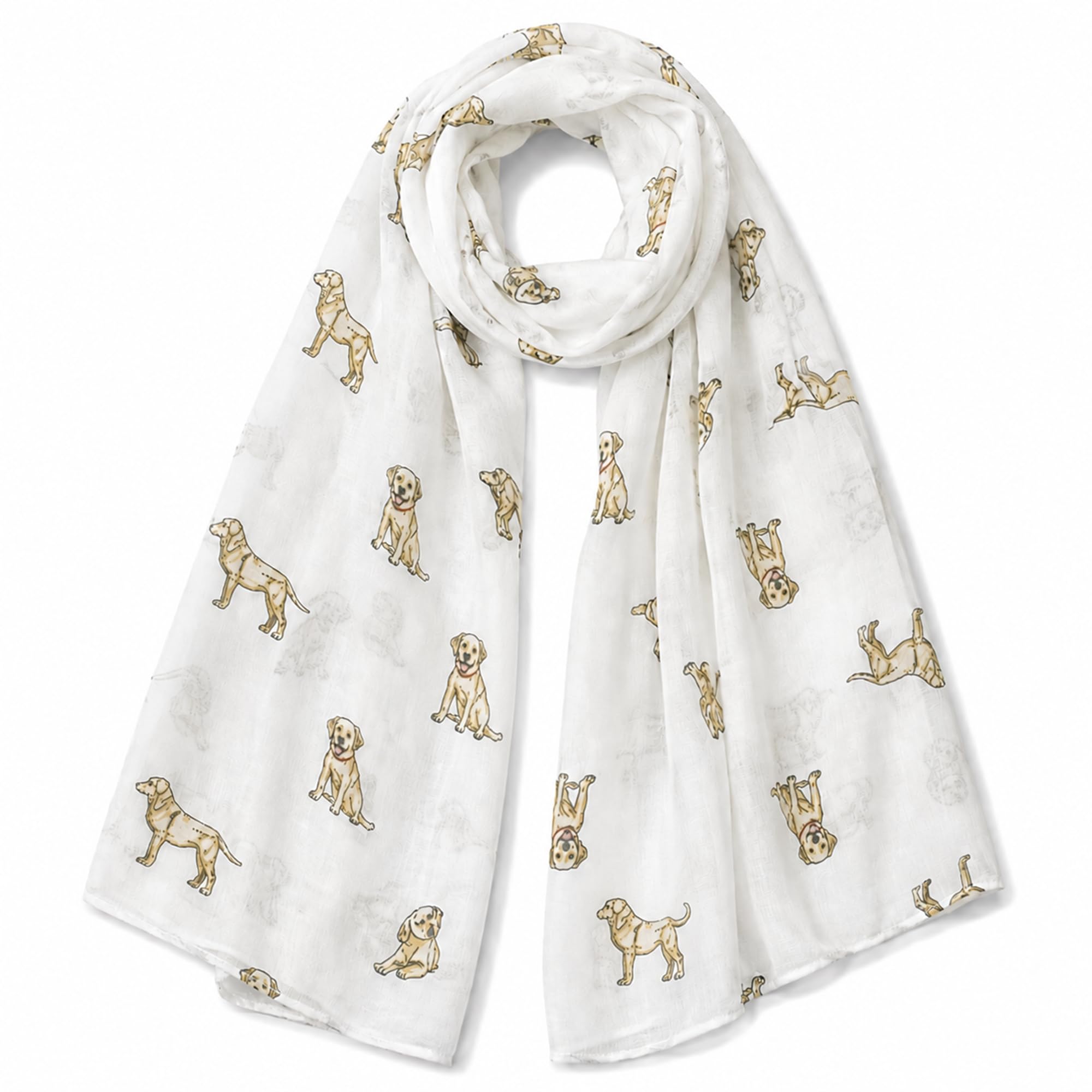 FUREVER GIFTS Labrador Retriever Dog Scarf for Women White Cotton Blend 180cm x 90cm
