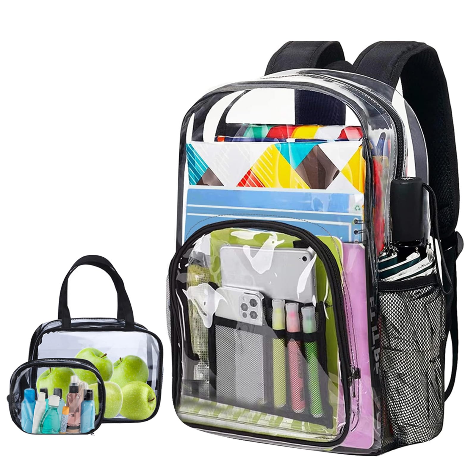 URbazaar 3 Pcs Clear Backpack Durable Clear Bookbags Transparent Backpack,Heavy Duty Clear school bags, for School, Work, Security (Black)