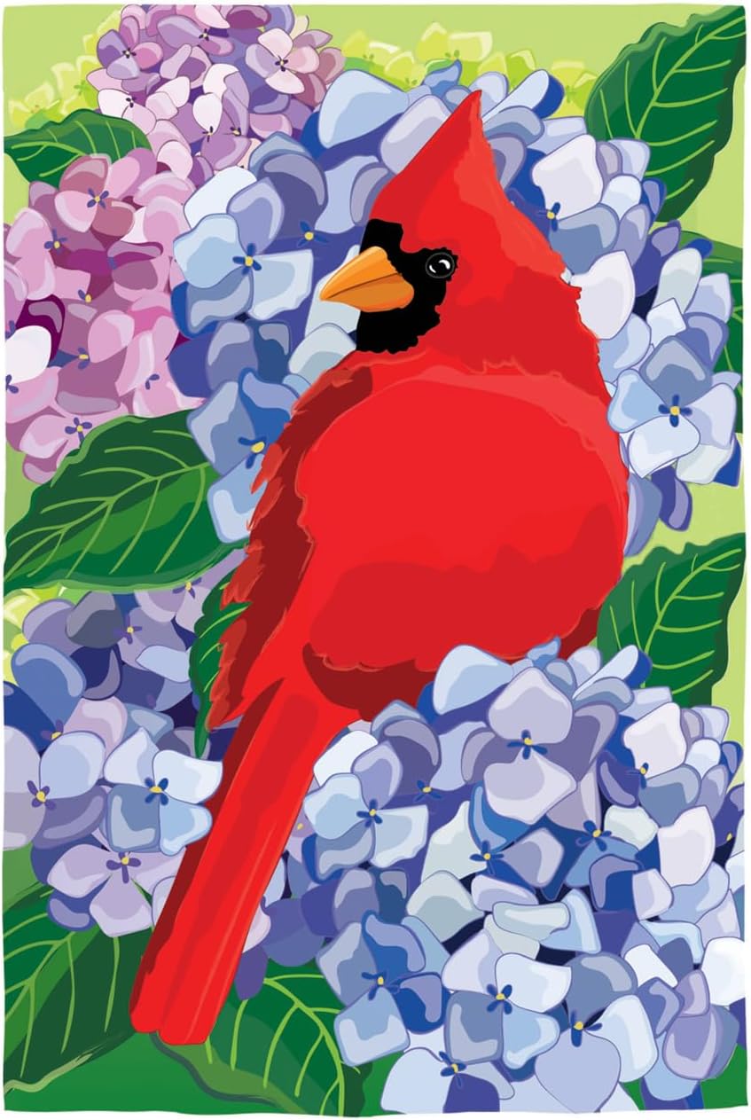 Evergreen Flag Red Cardinal and Hydrangeas Spring Garden Flags 12x18 double sided | Small Garden Flags For Outside | Welcome Spring Flag Décor for Yards and Gardens