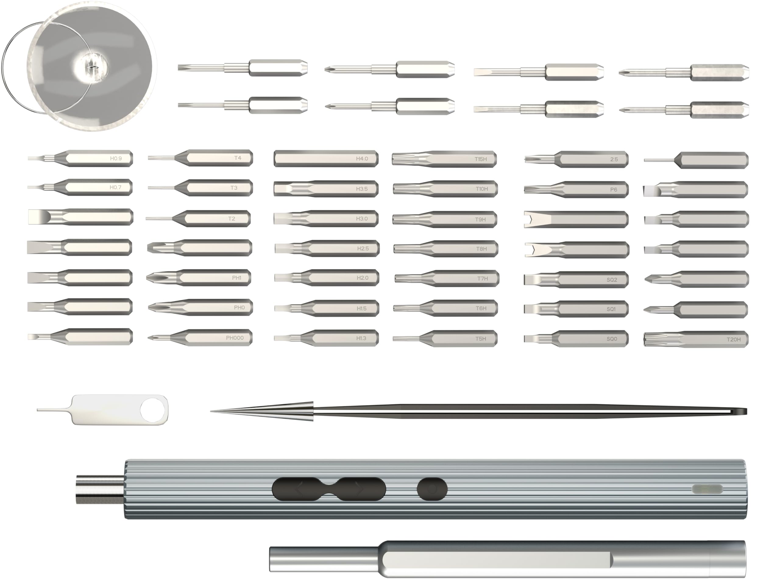 goobay wkrętak akumulatorowy 58 w 1 z 50 precyzyjnymi końcówkami, aluminiowa obudowa magnetyczna, 3 poziomy momentu obrotowego, oświetlenie LED, ładowanie USB-C, do urządzeń elektronicznych