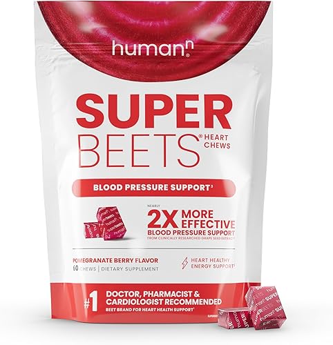 HumanN SuperBeets - Masticables de corazón  Producción de óxido nítrico para apoyo diario de presión arterial y circulación  Extracto de semillas de