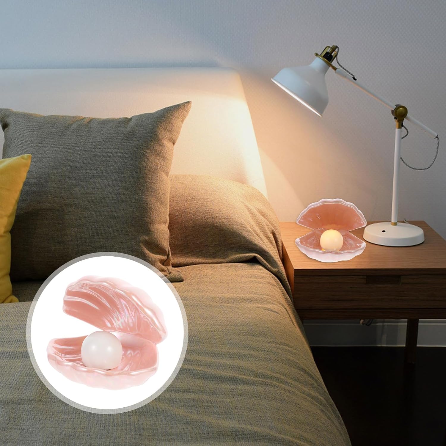 BESPORTBLE Shell Light Night Light Bedside Lamp Decorative Lamp Pink Aesthetic Room Decor European Style Table Ornament Desktop Decoration 6.49X5.90X5.51 Inches