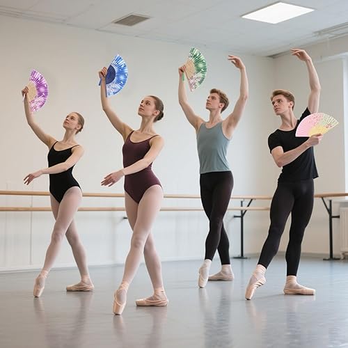 Miniatura 5 de JOHOUSE 4 abanicos plegables de tela floral con borla, elegantes abanicos de boda para invitados, ventilador plegable chino, ventilador de mano