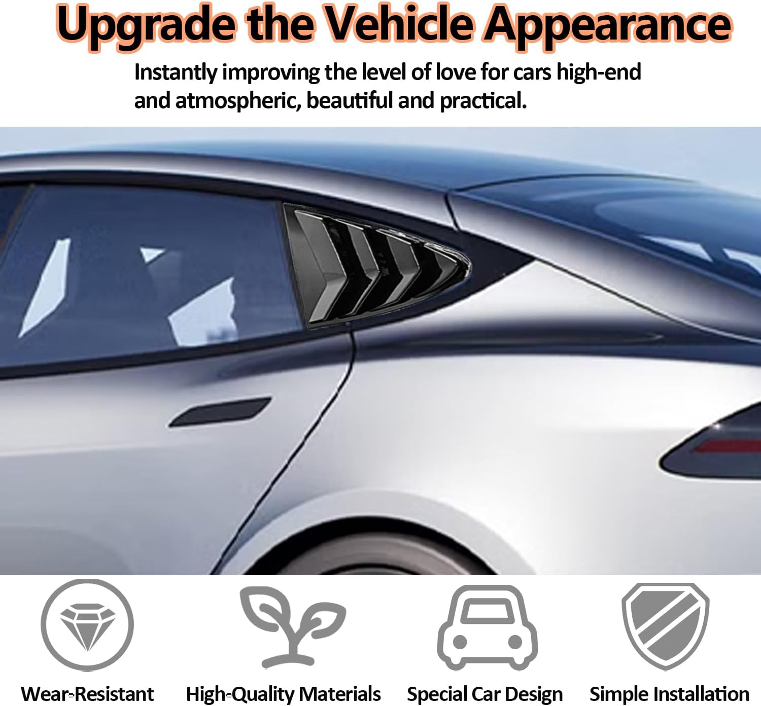 Window Louvers Fits for Tesla Model S 2017-2024 2025 Accessories Rear Side Window Louvers Windshield Sun Shade Cover Auto Exterior Decoration Trim Accessories(Bright Black)