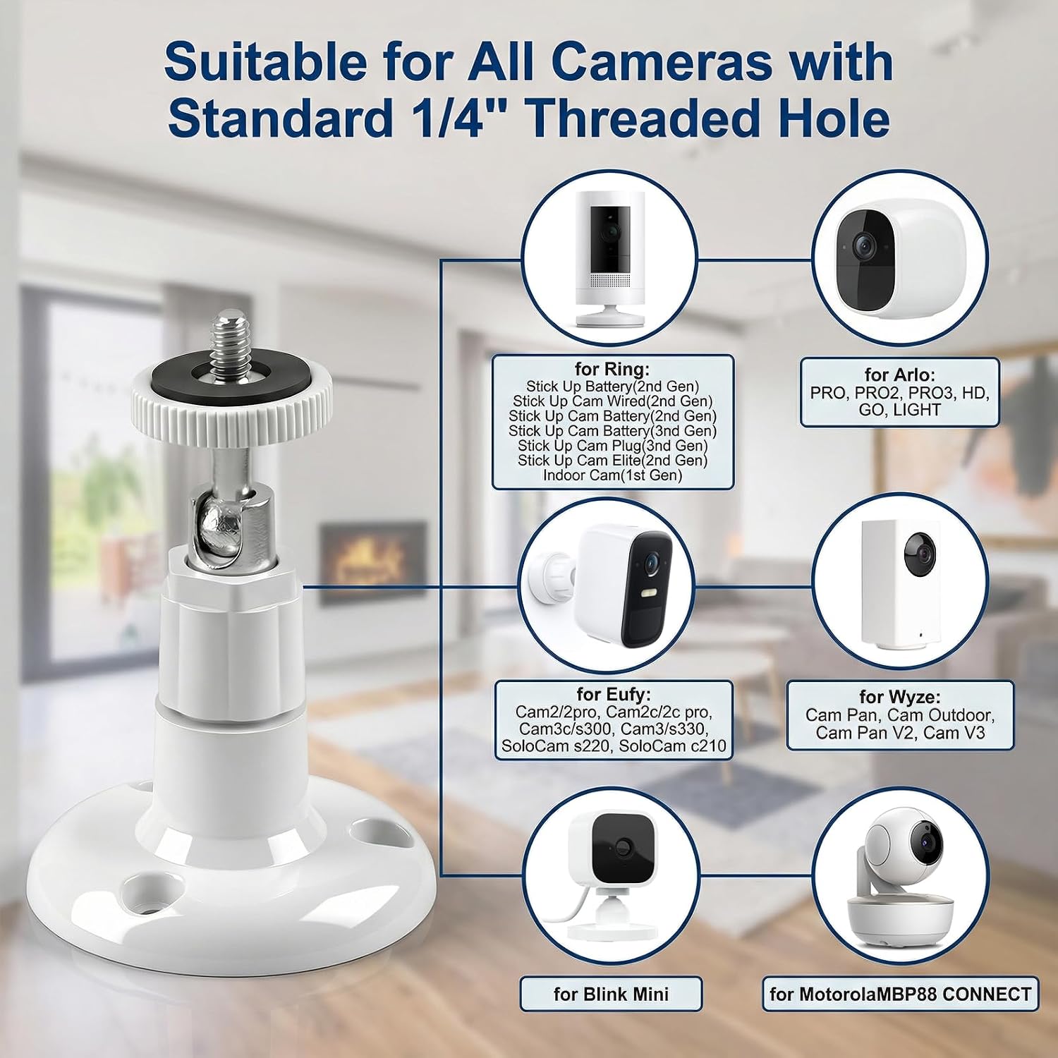 Pack of 4 Camera Mount White Camera Wall Mount Compatible with Ring Arlo Eufycam 360 Degree Adjustable Wall Mount Accessories for Indoor and Outdoor Cameras with 1/4 Inch Thread image 3