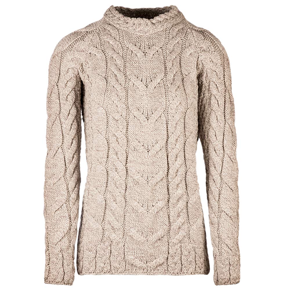 Aran Woollen Mills - Carraig Donn Ladies Irish Multi Cabled Raglan Super Soft Merino Wool Sweater