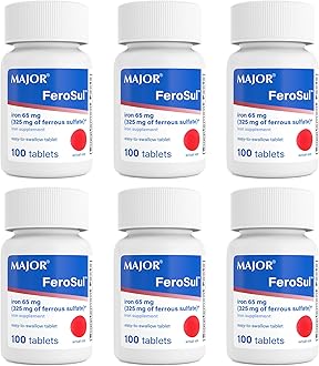 Major Ferosul - Ferrous Sulfate 325mg Tablets with 65mg of Elemental Iron - Iron Supplement for Women, Men - Red - 100 Count (6 Pack)
