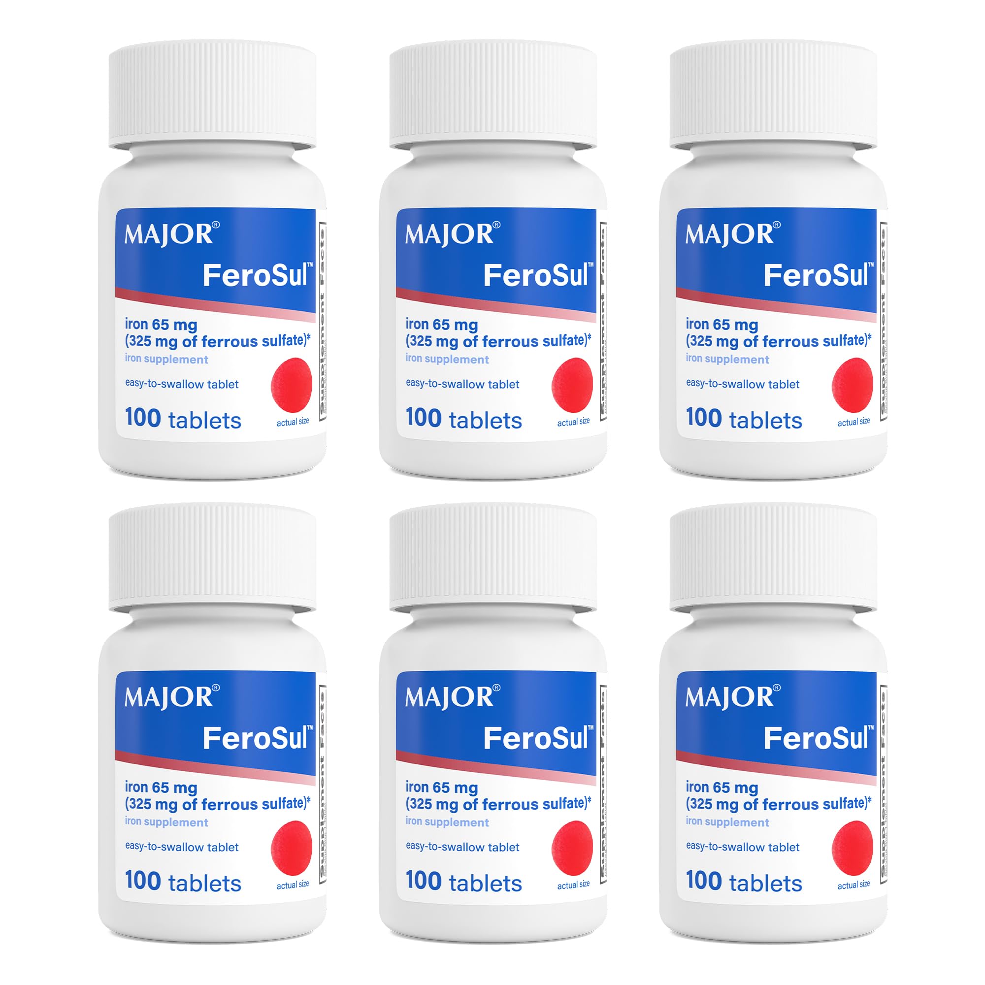 MAJOR Ferosul - Ferrous Sulfate 325mg Tablets with 65mg of Elemental Iron - Iron Supplement for Women, Men - Red - 100 Count (3 Pack) — Amazon image 8