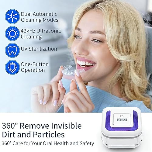 Miniatura 6 de Estuche de limpieza ultrasónico de dentadura UV 2026, máquina limpiadora ultrasónica de retenedores mejorada, máquina limpiadora de retenedores para