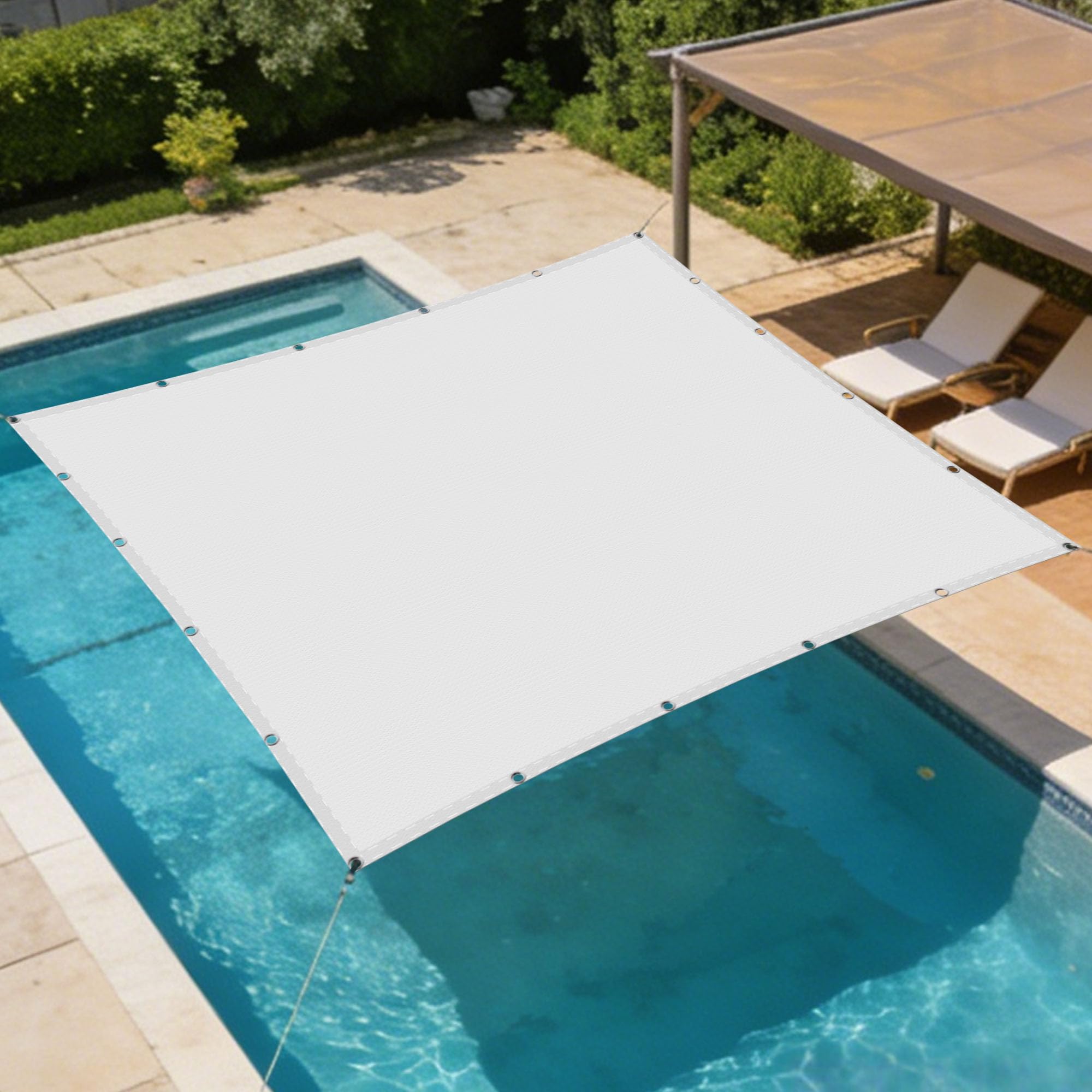 Voile d'ombrage pour terrasse et jardin toile blanche 4.5x7.5m