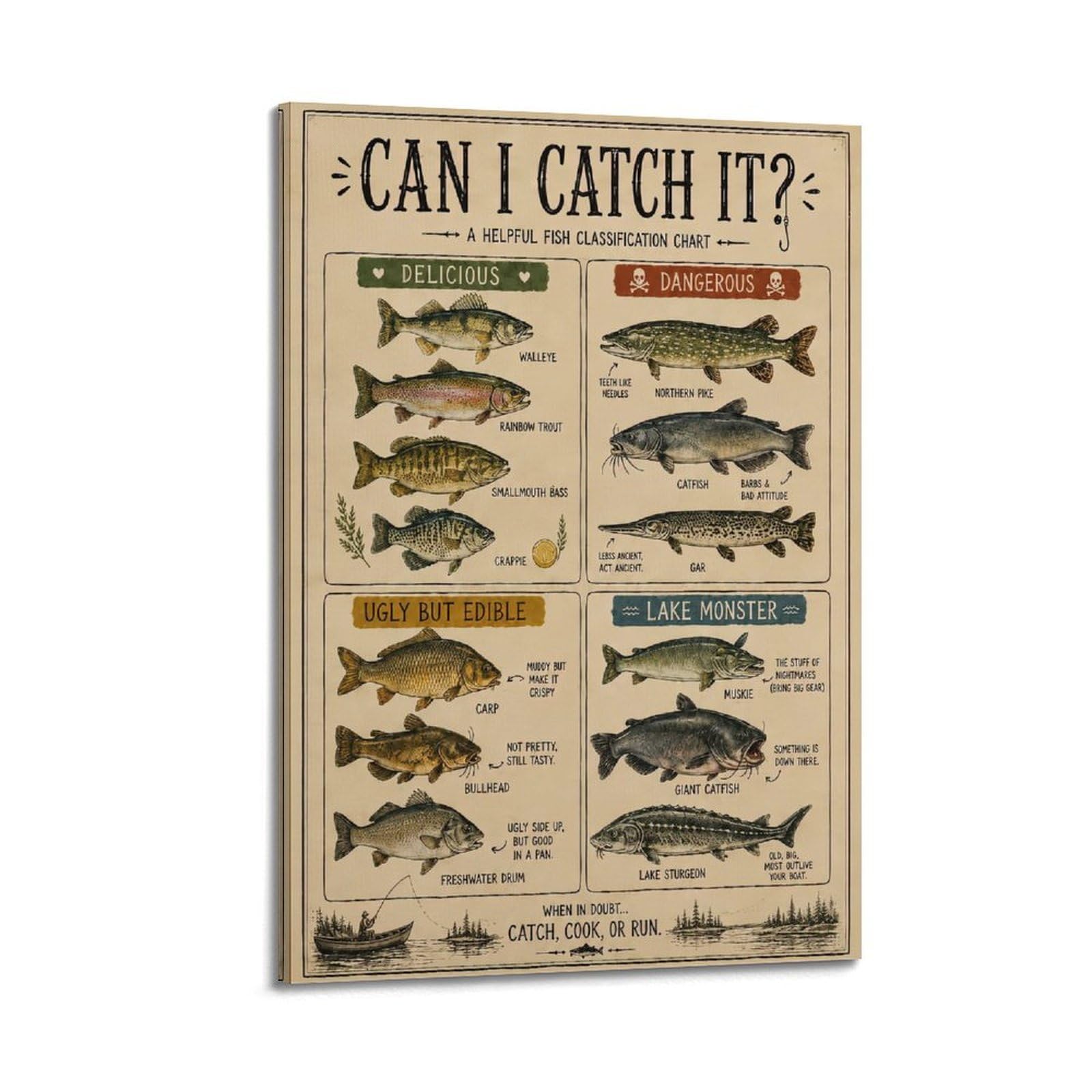 OKAHYS Vintage Fishing Chart Artwork Poster Decorative Painting Canvas Wall Artworks Picture 08x12inch(20x30cm)