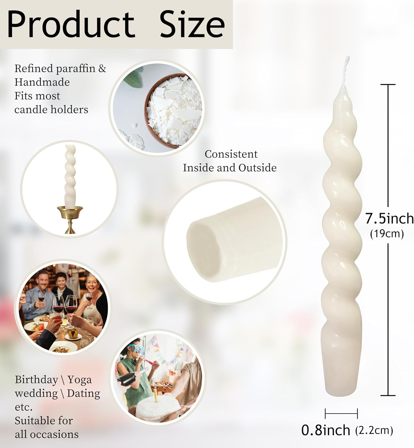 2PCS White Spiral Taper Candles Stick50Pcs Beeswax Mini Taper Candle Meditation Candles with Brass Candle Holder for Prayer Chime Spell Rituals Yoga Altar Witchcraft Tools