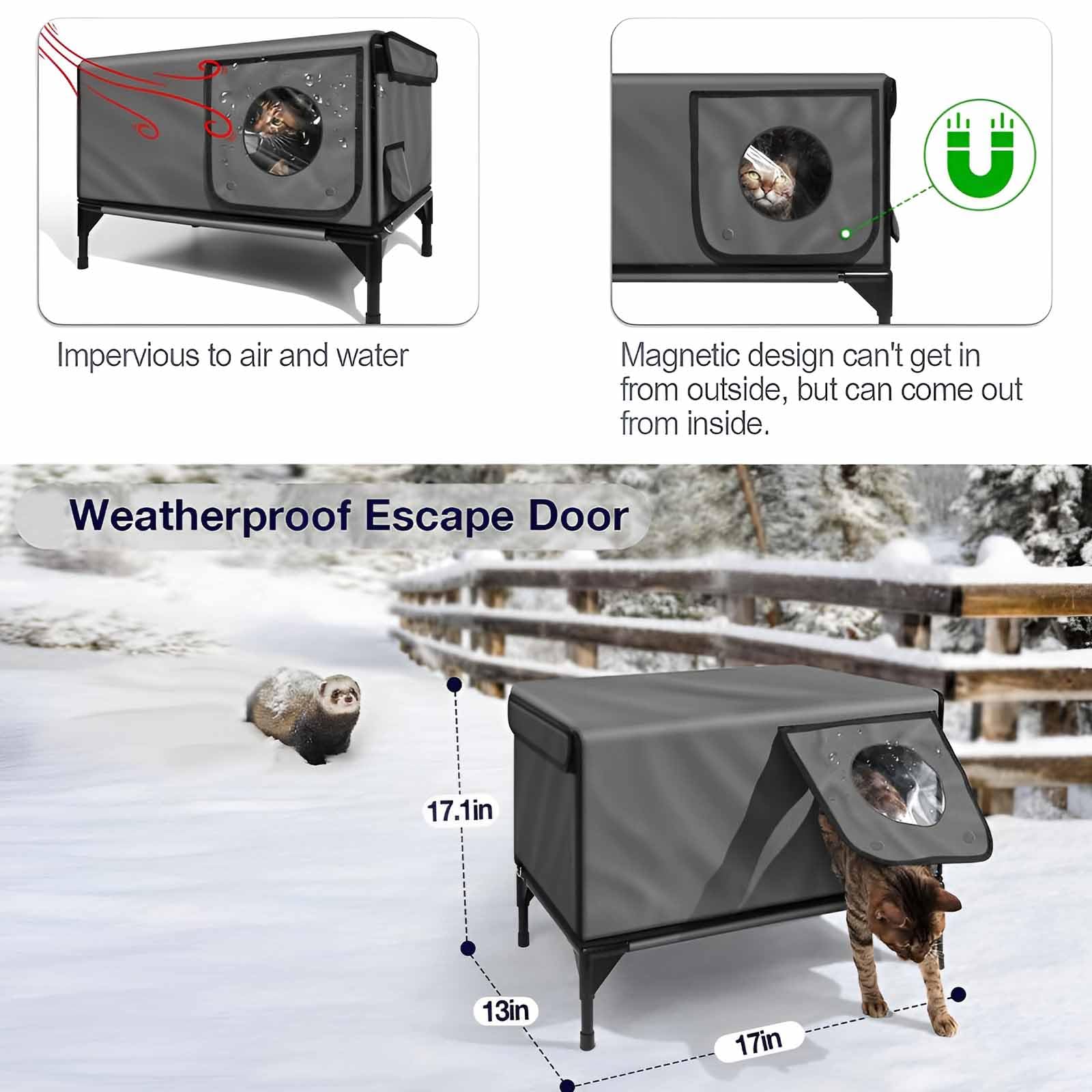 Abris de Chat extérieur isolés avec Sorties, Maison de Chat chauffée extérieure hivernale, abri isolé entièrement isolé pour Chats L