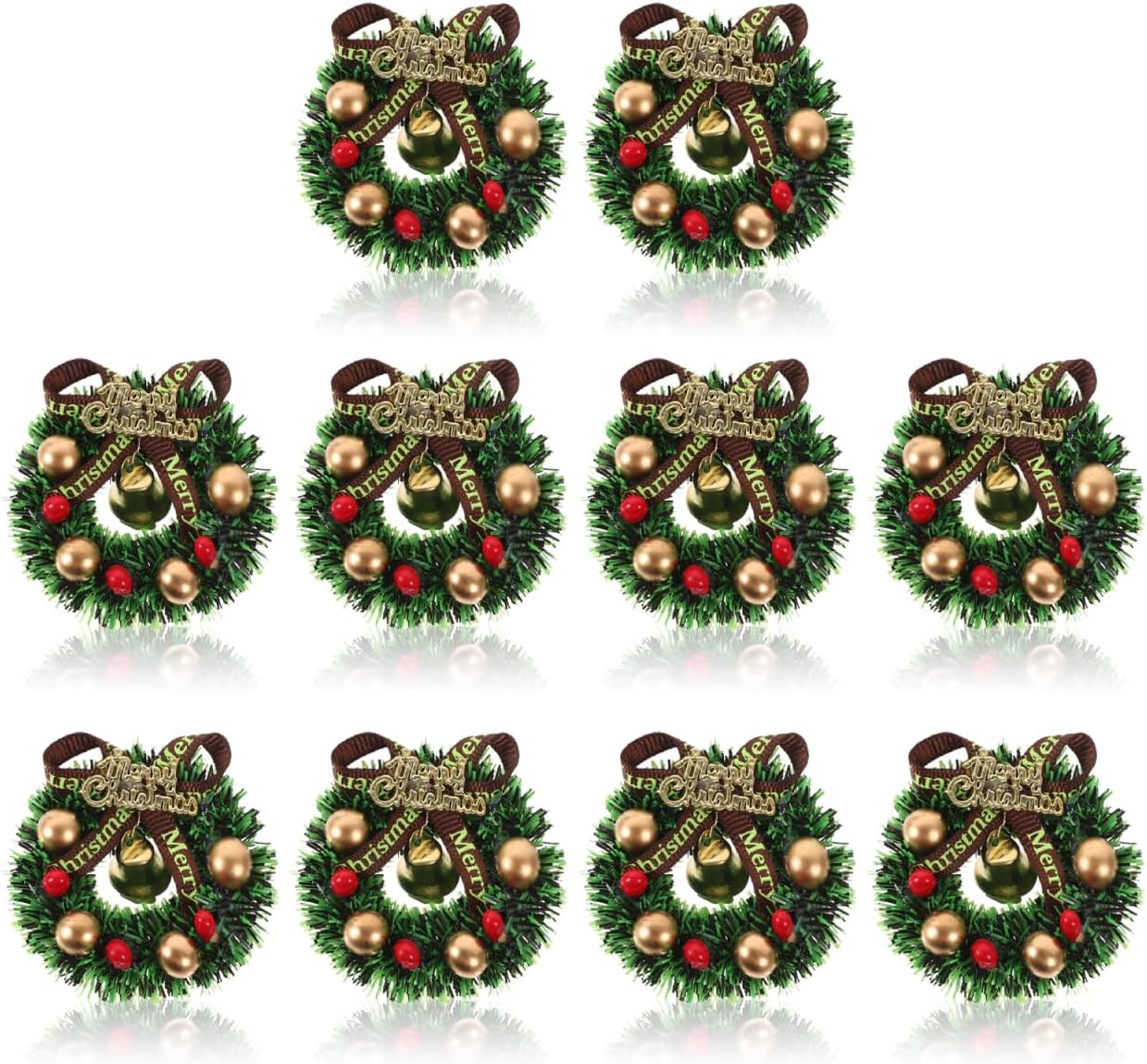 10Pcs Mini Christmas Wreath: 2.36 inch Miniature Artificial Wreaths for Window Door Xmas Tree Hanging Ornament Holiday Party Decoration