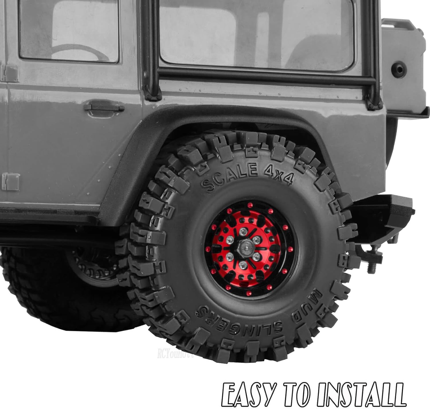 RC Aluminum (4PCS) 1.0 Wheel Rim Soft Rubber Tires&1.0 Beadlock Wheel Rim&Wheels Tires for 1/18 1/24 Trx4m SCX24 RC Crawler Car,Red