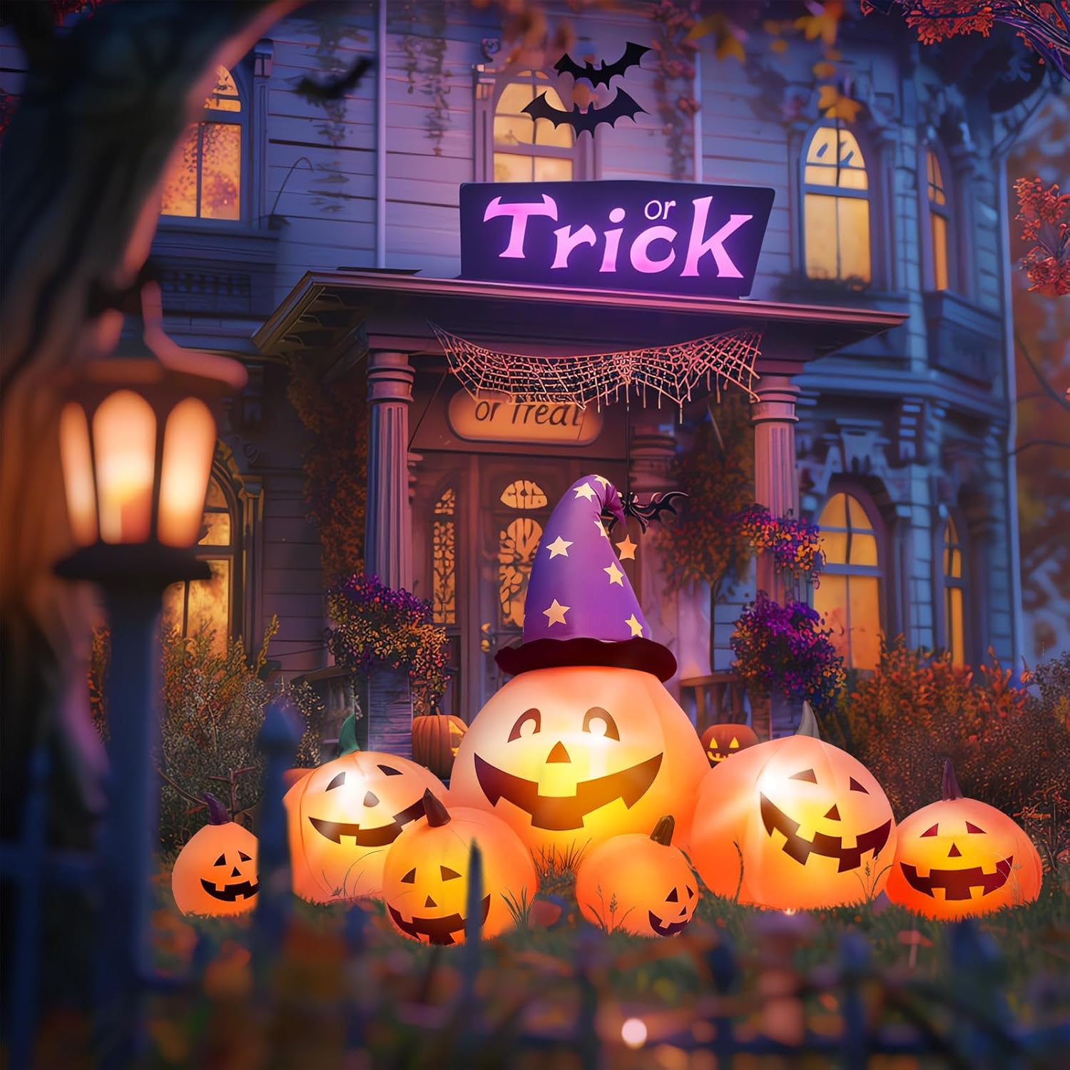 Evoio 8 FT Halloween Blow Up Pumpkins Inflatable Decorations Outdoor, Blow Up Yard Pumpkins and Witch Hat Built-in LED Lights, Inflatable Pumpkins for Outside Lawn Yard Halloween Decorations