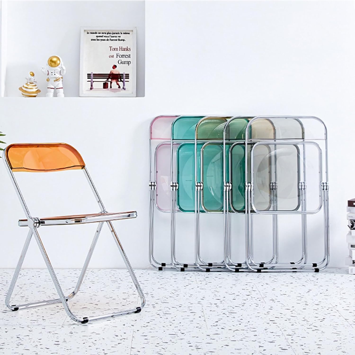 Transparent Chair Stackable Plastic Living Room Seat Party Camping ChairMakeup (Color : Yellow) (Clear)