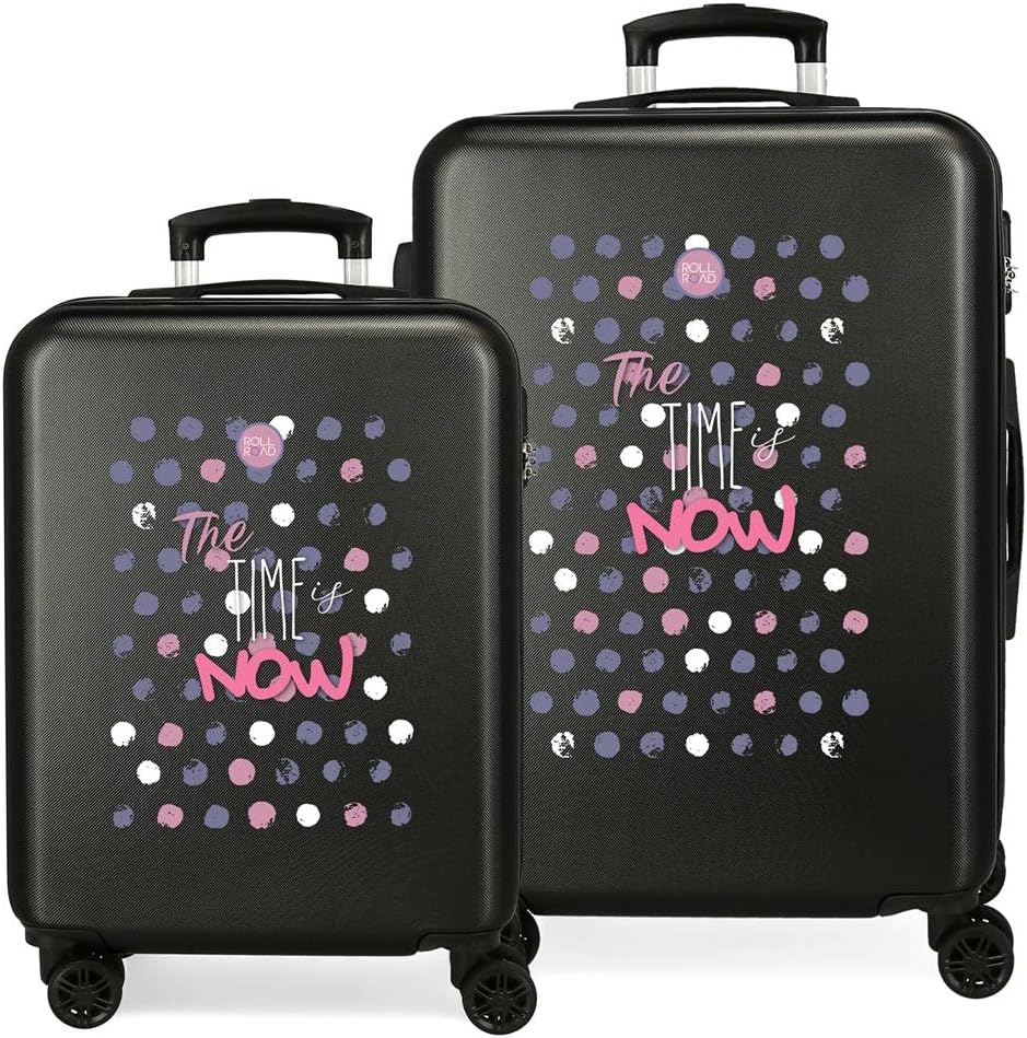 ROLL ROAD The Time is Now Jeu de valises Noires 55/65 cm Rigide ABS Fermeture à Combinaison latérale 91 6 kg 4 Roues Doubles Bagage à Main ROLL ROAD The Time is Now Jeu de valises Noires 55/65 cm Rigide ABS Fermeture à Combinaison latérale 91 6 kg 4 Roues Doubles Bagage à Main