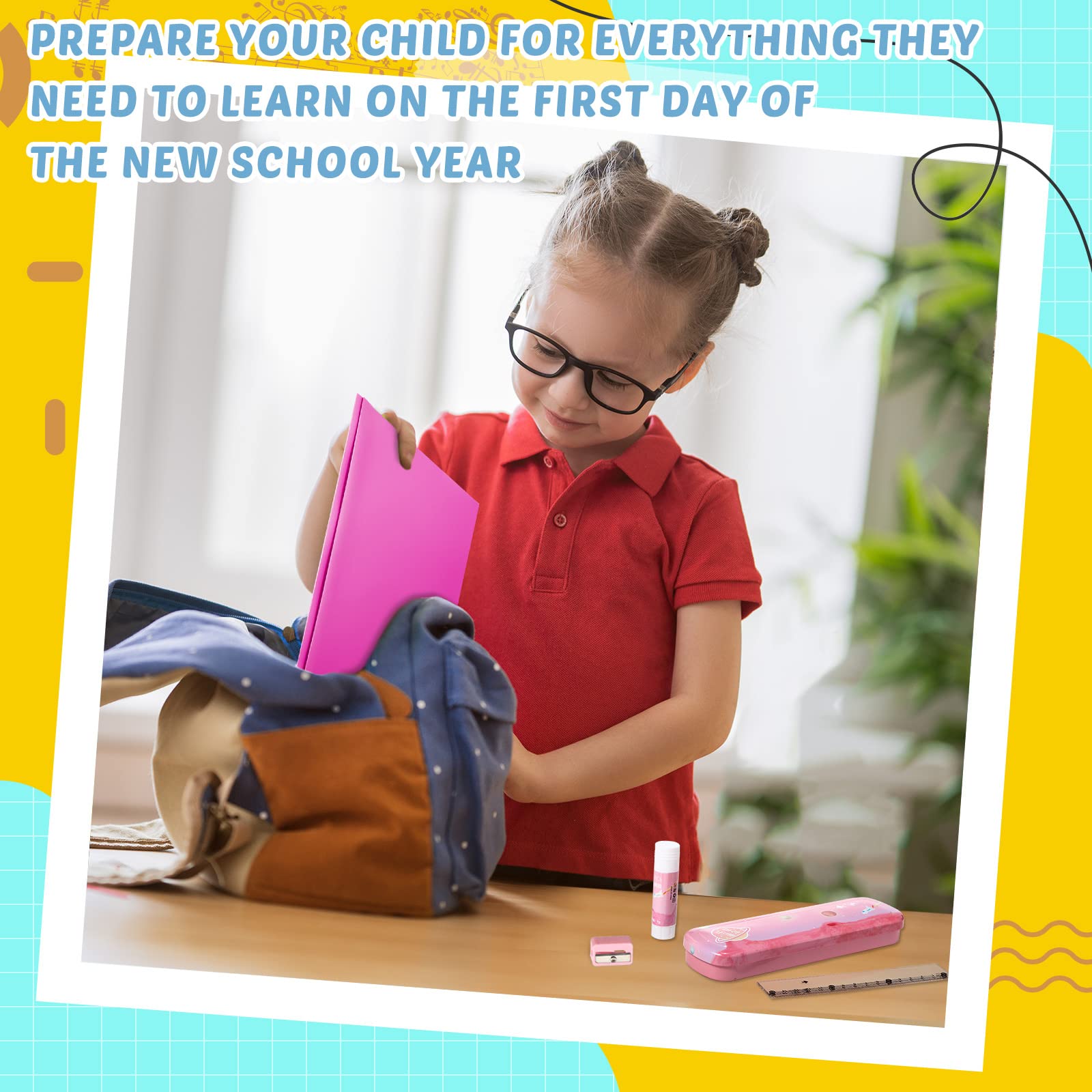 Kit de suministros de regreso a la escuela de 58 piezas para niñas de grado K-12, paquete de suministros esenciales, incluye carpetas, cuadernos, lápices, regla, tijera y mucho más