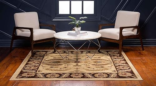 Miniatura 4 de Unique Loom - Colección Voyage - Alfombra redonda tradicional oriental, marrón, Polipropileno, CremaRojo