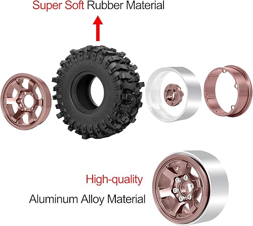 Miniatura 3 de OGRC - Neumáticos suaves de 1.9 pulgadas, aleación de aluminio hexagonal de 1.9 pulgadas, llantas Beadlock para Trx4 Trx6 Axial SCX10 SCX10 Pro