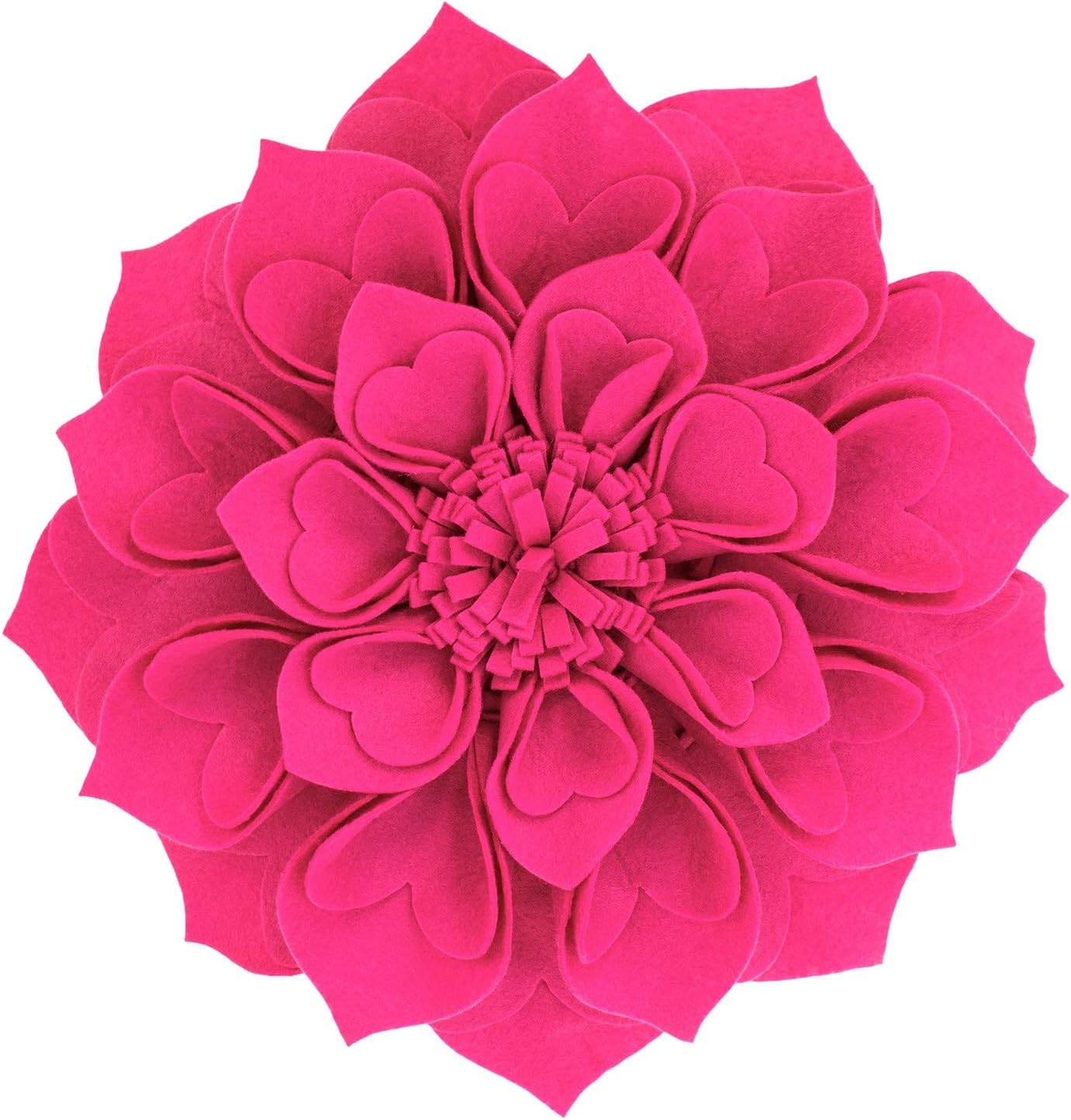 Fennco Styles Handmade 3D Heart-Shaped Petals Flower Decorative Throw Pillow Cover 16" Round - Fuchsia Floral Pillow Case for Couch, Home Décor and Holiday, Housewarming Gift