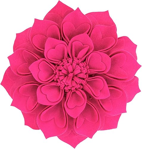 Miniatura 3 de Fennco Styles Funda de almohada decorativa de pétalos en forma de corazón 3D hecha a mano de 16 pulgadas redonda, funda de almohada floral fucsia