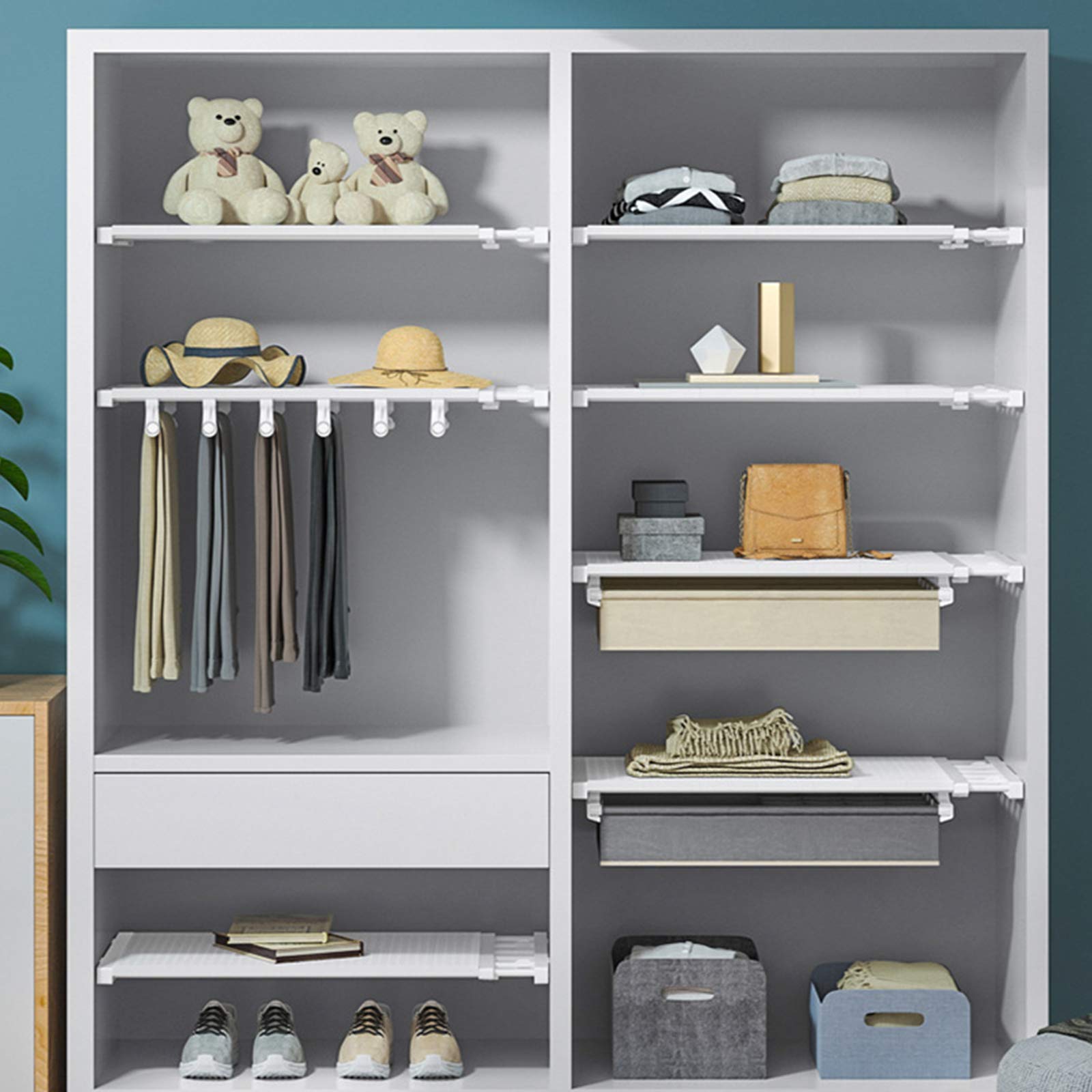 Scaffali espandibili, scaffalature regolabili, scaffale telescopico per armadio da cucina, libreria/bagno/scarpiera, larghezza 35 cm, lunghezza da 50 a 80 cm