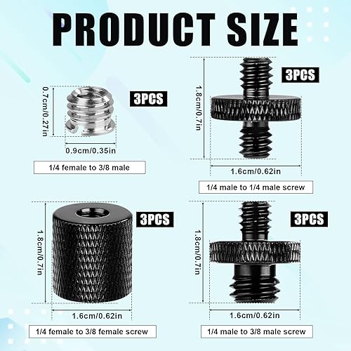 Miniatura 2 de 12 adaptadores de soporte de micrófono, adaptadores de rosca de micrófono 14 hembra a 38 macho y 14 macho a 14 macho y 14 macho a 38 macho y 14