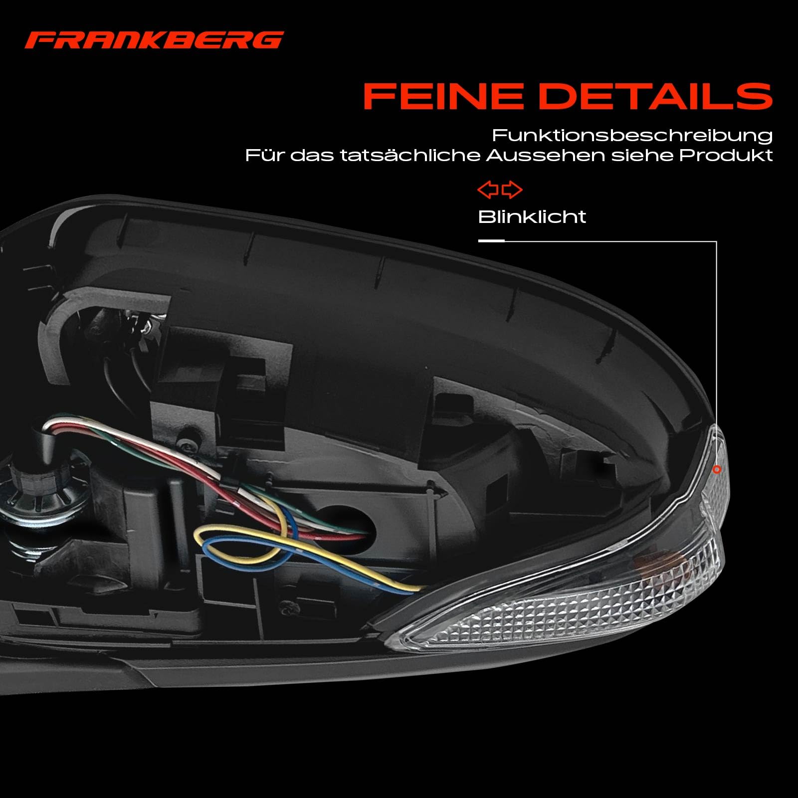 Frankberg Specchietto retrovisore esterno elettrico sinistro 7 Poli | &-Riscaldato, &-Luce lampeggiante; 879400D590; Compatibile con: Yaris P13