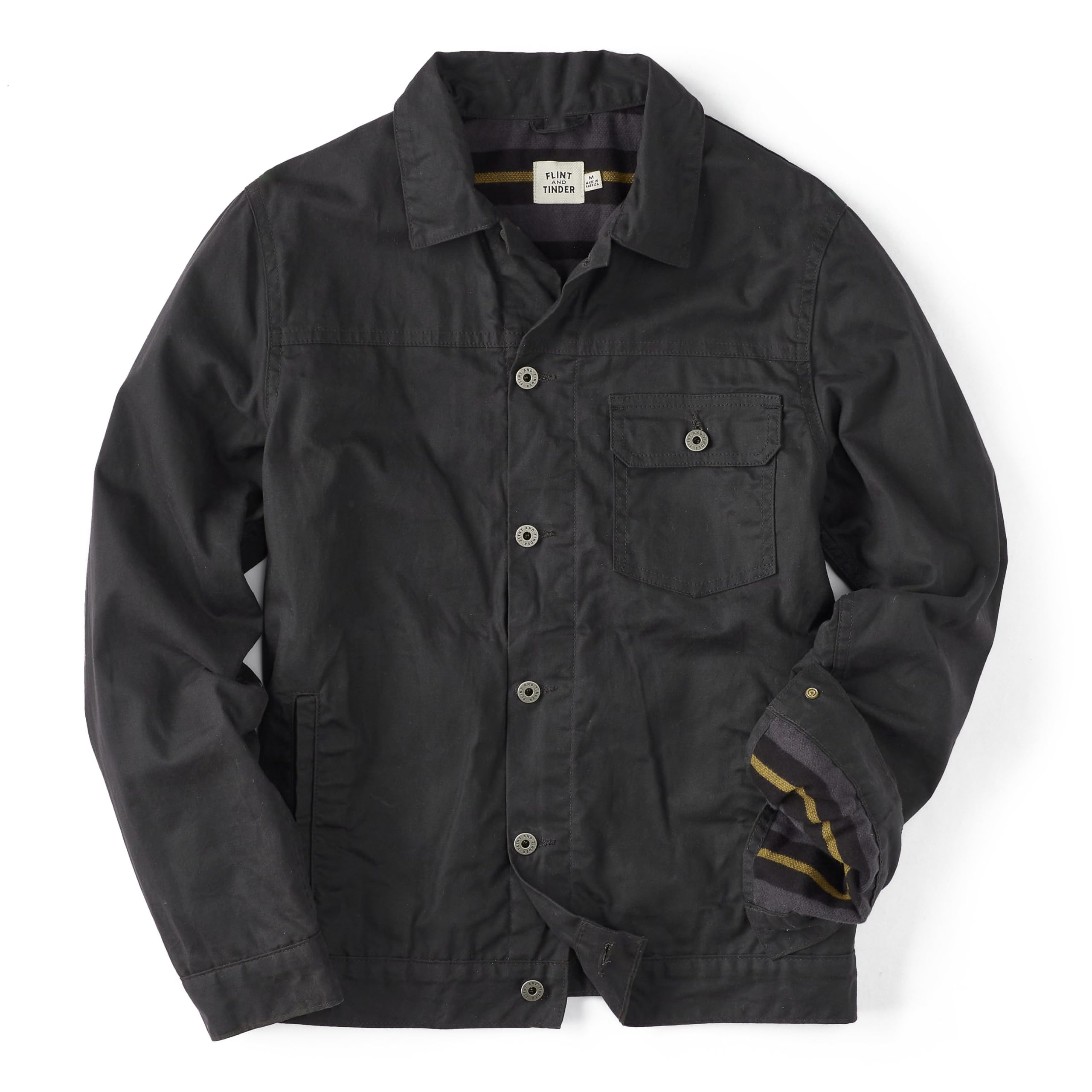 Huckberry Men's Flint And Tinder Flannel Lined Waxed Trucker Jacket Flint and Tinder Trucker Jacket with Flannel Lining, Waxed, coal, L
