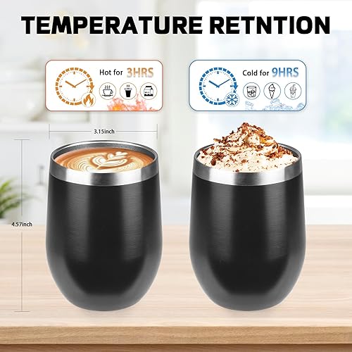 Miniatura 2 de StarSpeed Paquete de 12 vasos de vino de 12 onzas con tapa, tazas de viaje de acero inoxidable sin tallo con aislamiento de doble pared, vasos de