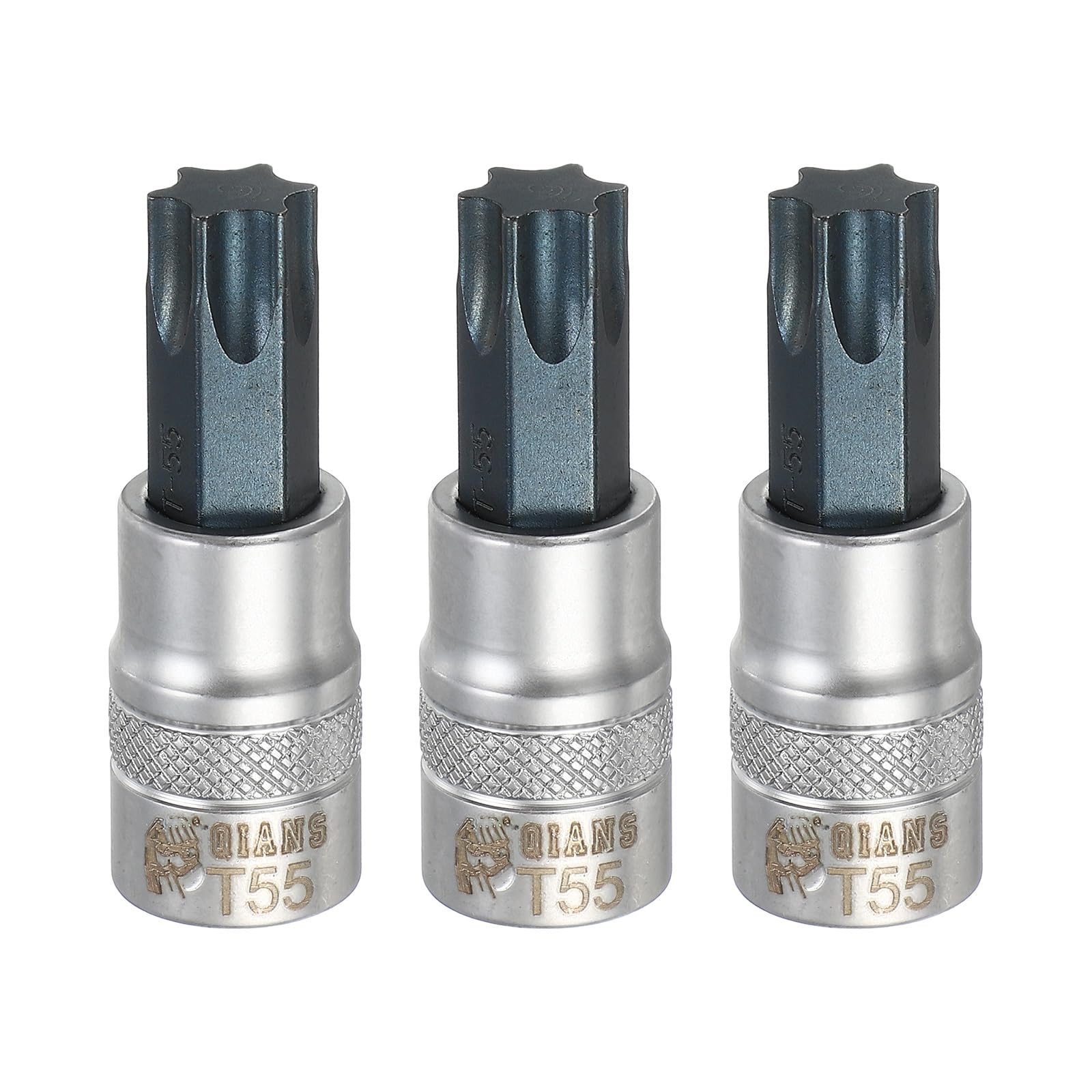 sourcing map 3Pcs Torx Bit Socket 3/8" Drive T55 S2 Steel Star Head Screwdriver Drill Bits CR-V Steel Socket Adapter for Home Auto Axle Hex Nuts Bolts Repair