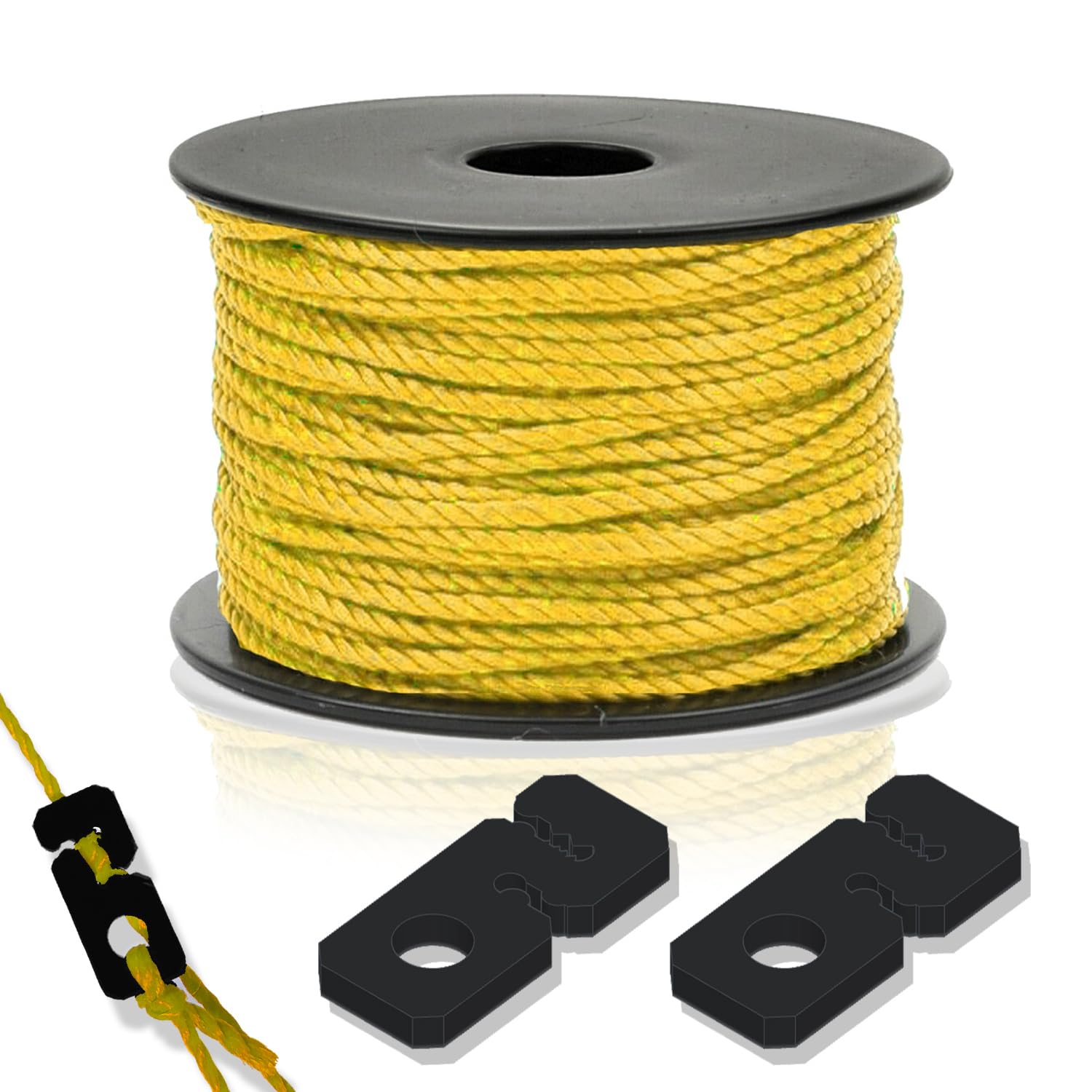Bauschnur Maurerschnur Set 50m (1,7mm) - Richtschnur inkl. Schnurspanner Schnurwasserwaage 20cm verzinkt 3,5mm Erdnägel